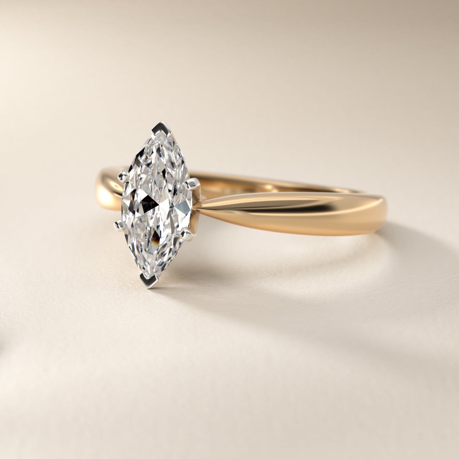 Classic Tapered Solitaire Engagement Ring in 14K Yellow Gold - Marquise Center