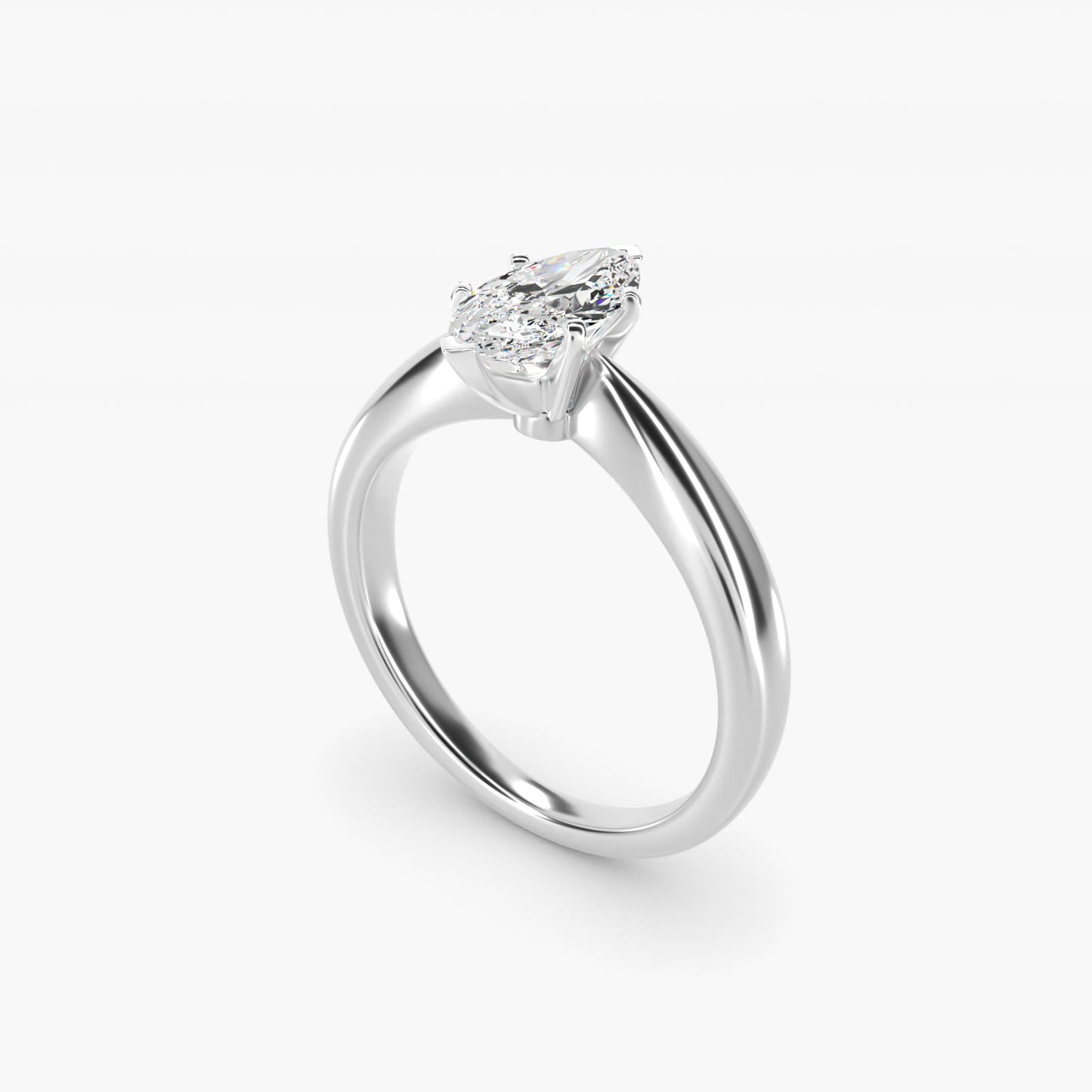 Classic Tapered Solitaire Engagement Ring in Platinum - Marquise Center