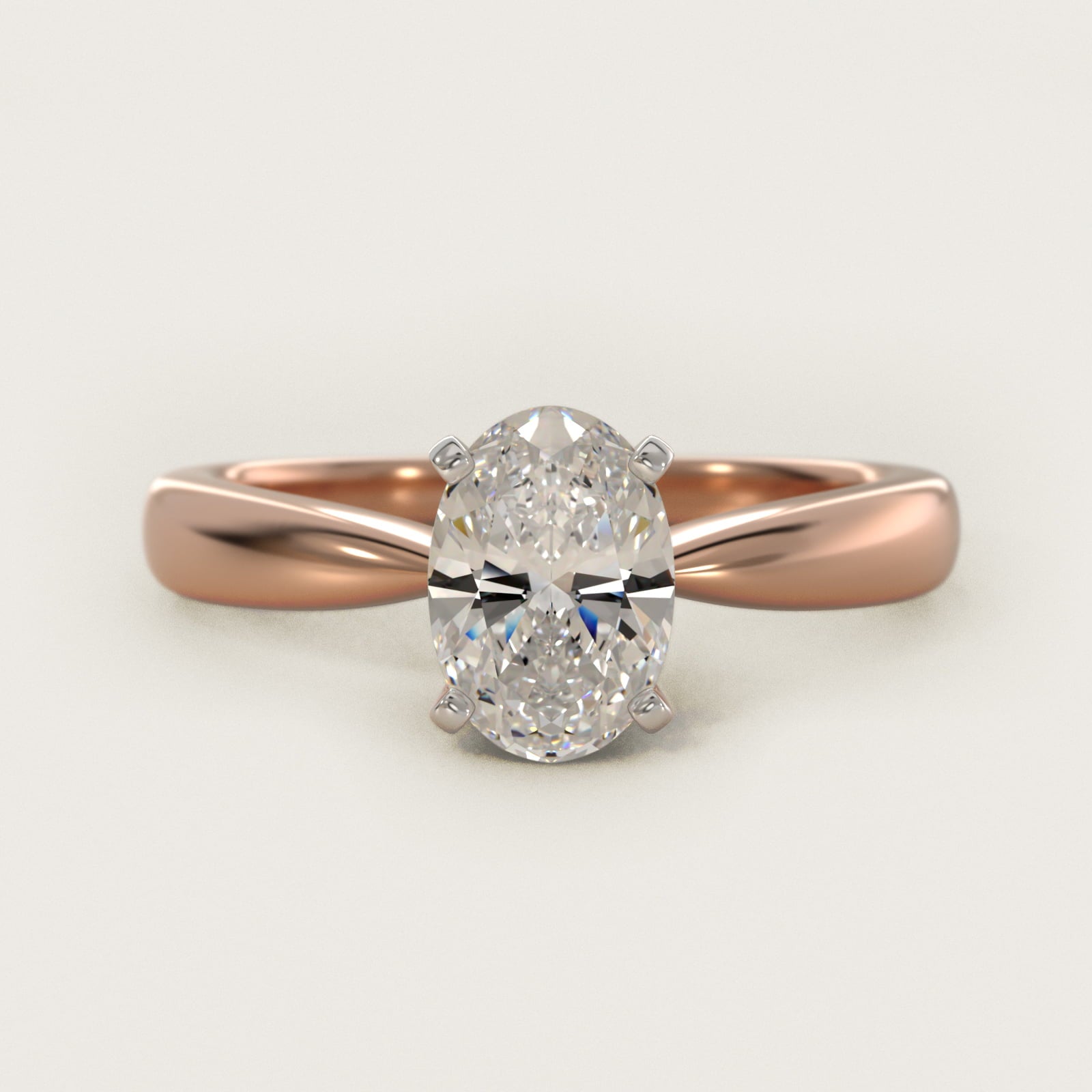 Classic Tapered Solitaire Engagement Ring in 18k Rose Gold - Oval Center
