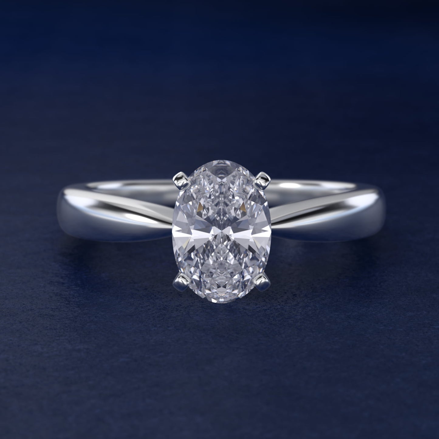 Classic Tapered Solitaire Engagement Ring in 14k White Gold - Oval Center