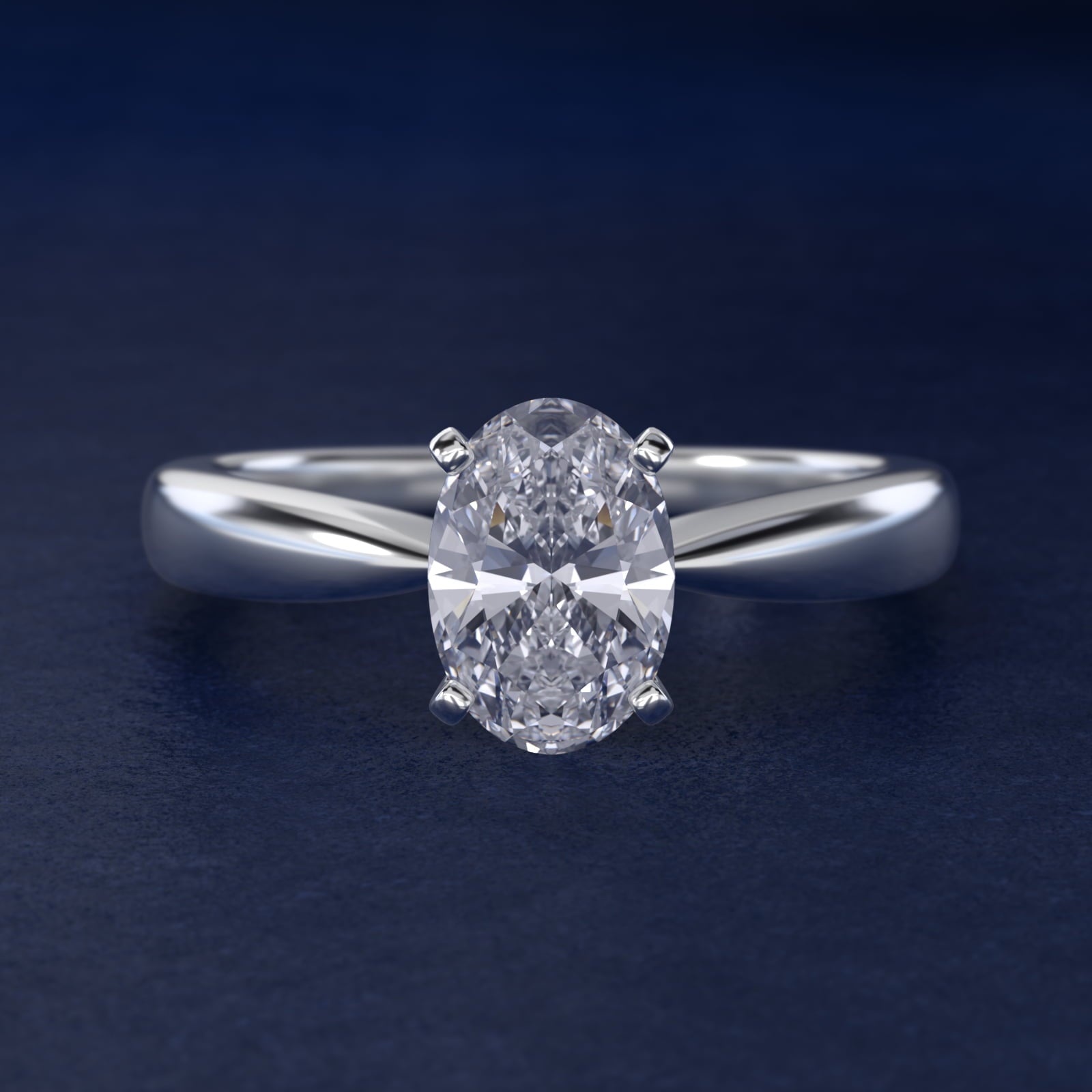 Classic Tapered Solitaire Engagement Ring in 18k White Gold - Oval Center