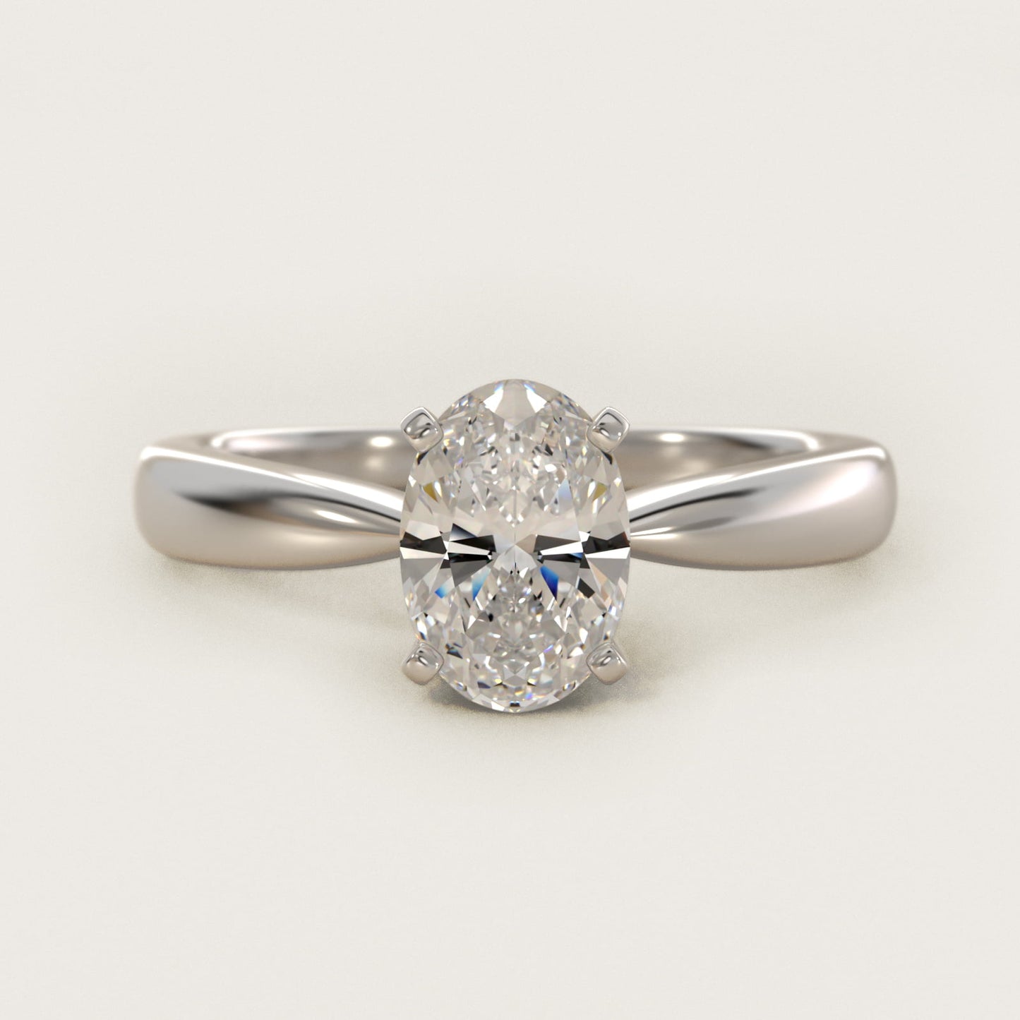 Classic Tapered Solitaire Engagement Ring in 14k White Gold - Oval Center