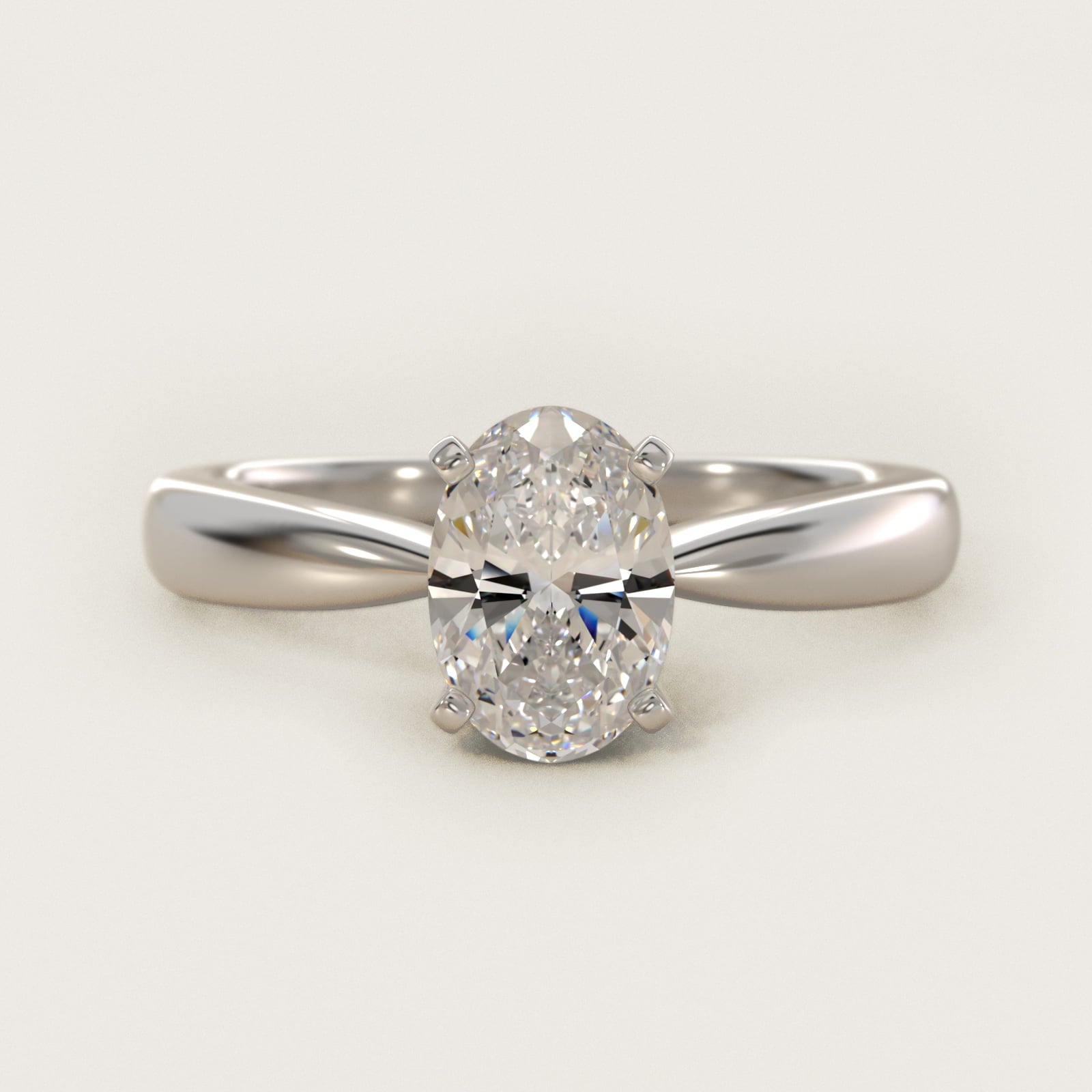 Classic Tapered Solitaire Engagement Ring in Platinum - Oval Center