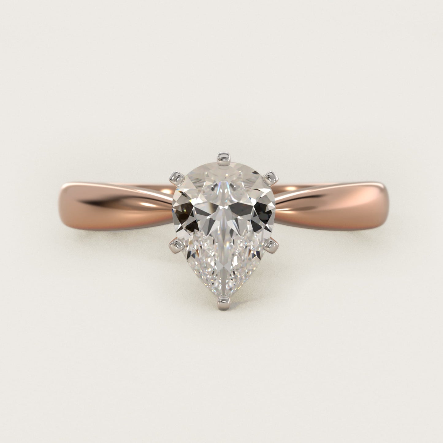 Classic Tapered Solitaire Engagement Ring in 18k Rose Gold - Pear Center