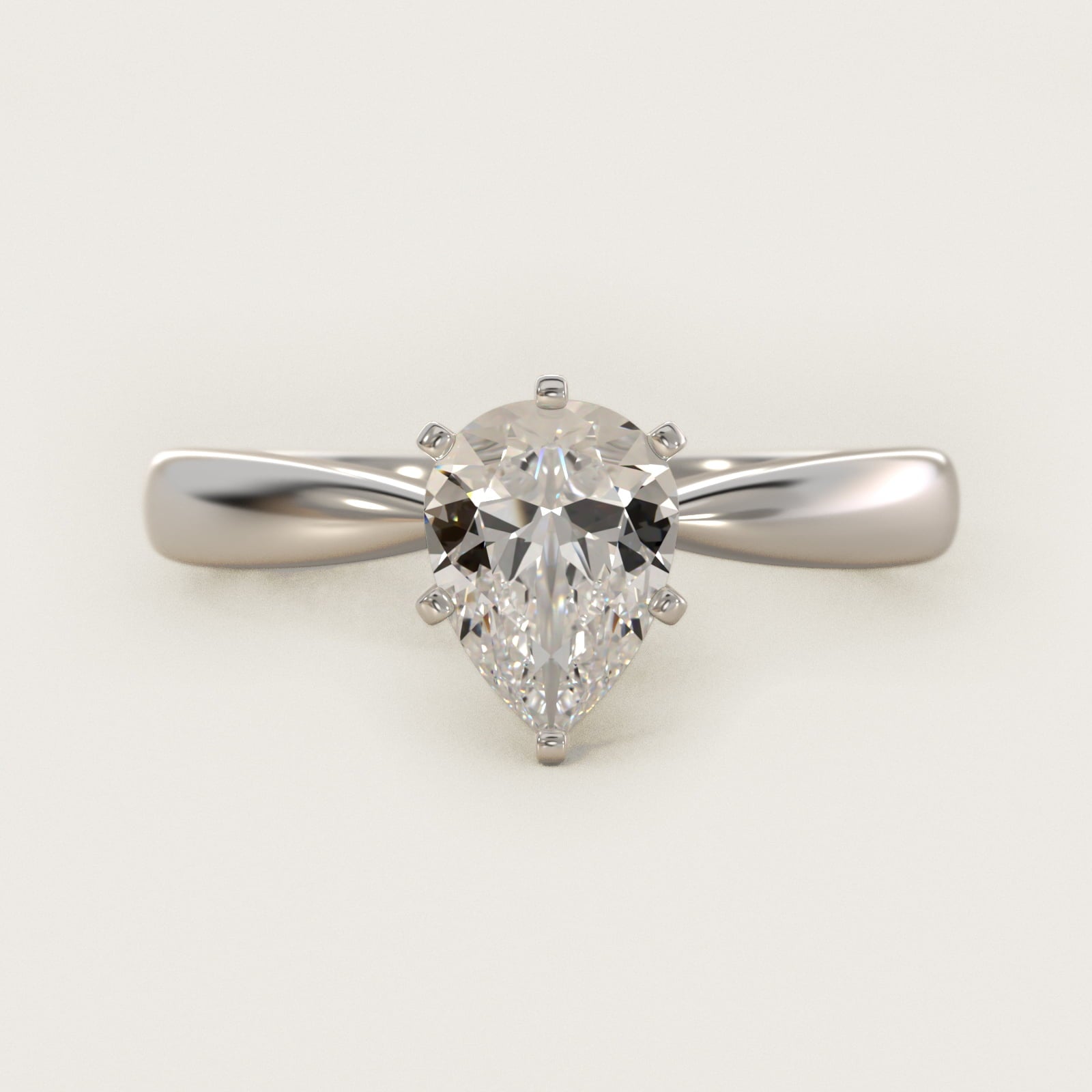 Classic Tapered Solitaire Engagement Ring in 14k White Gold - Pear Center