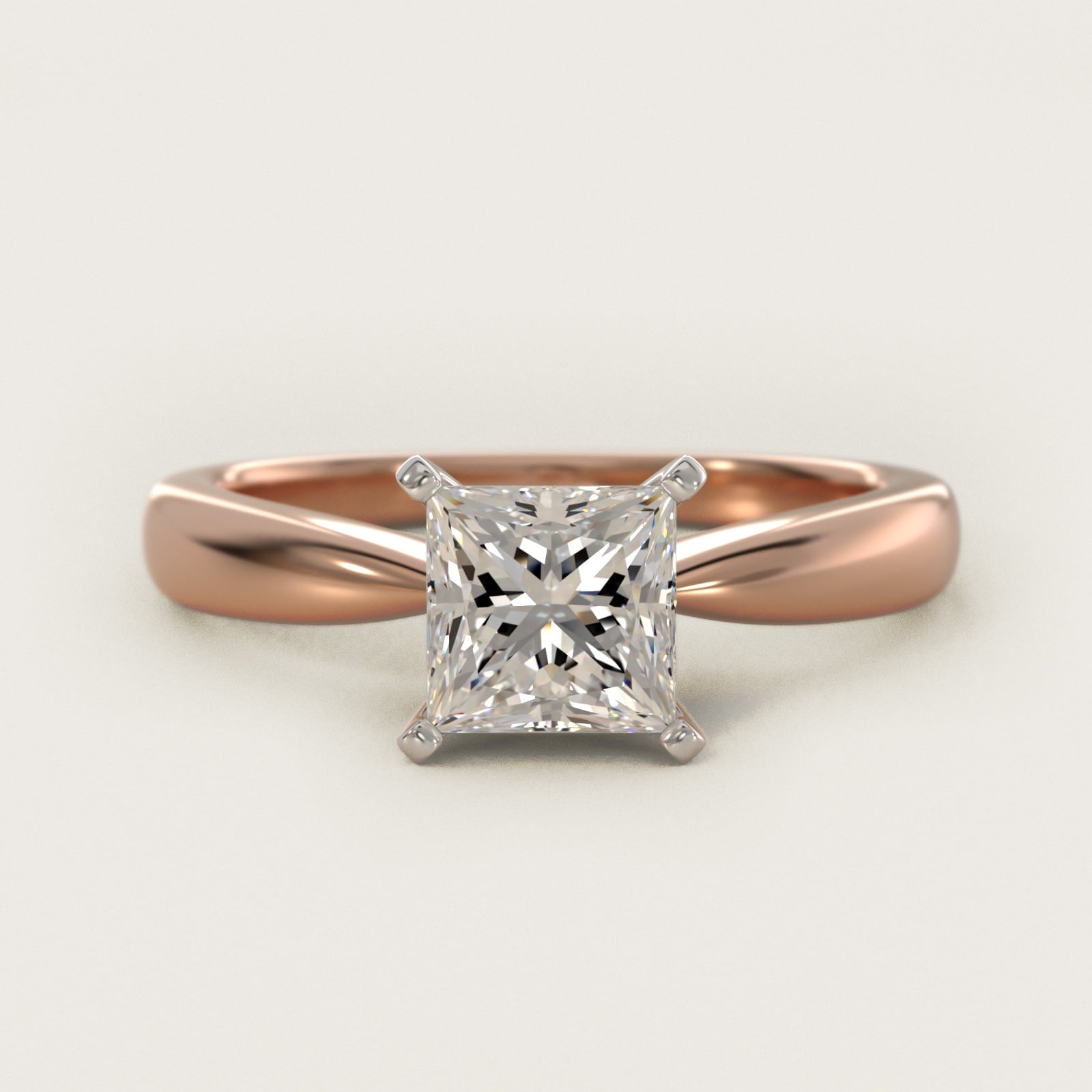 Classic Tapered Solitaire Engagement Ring in 14k Rose Gold - Princess Center