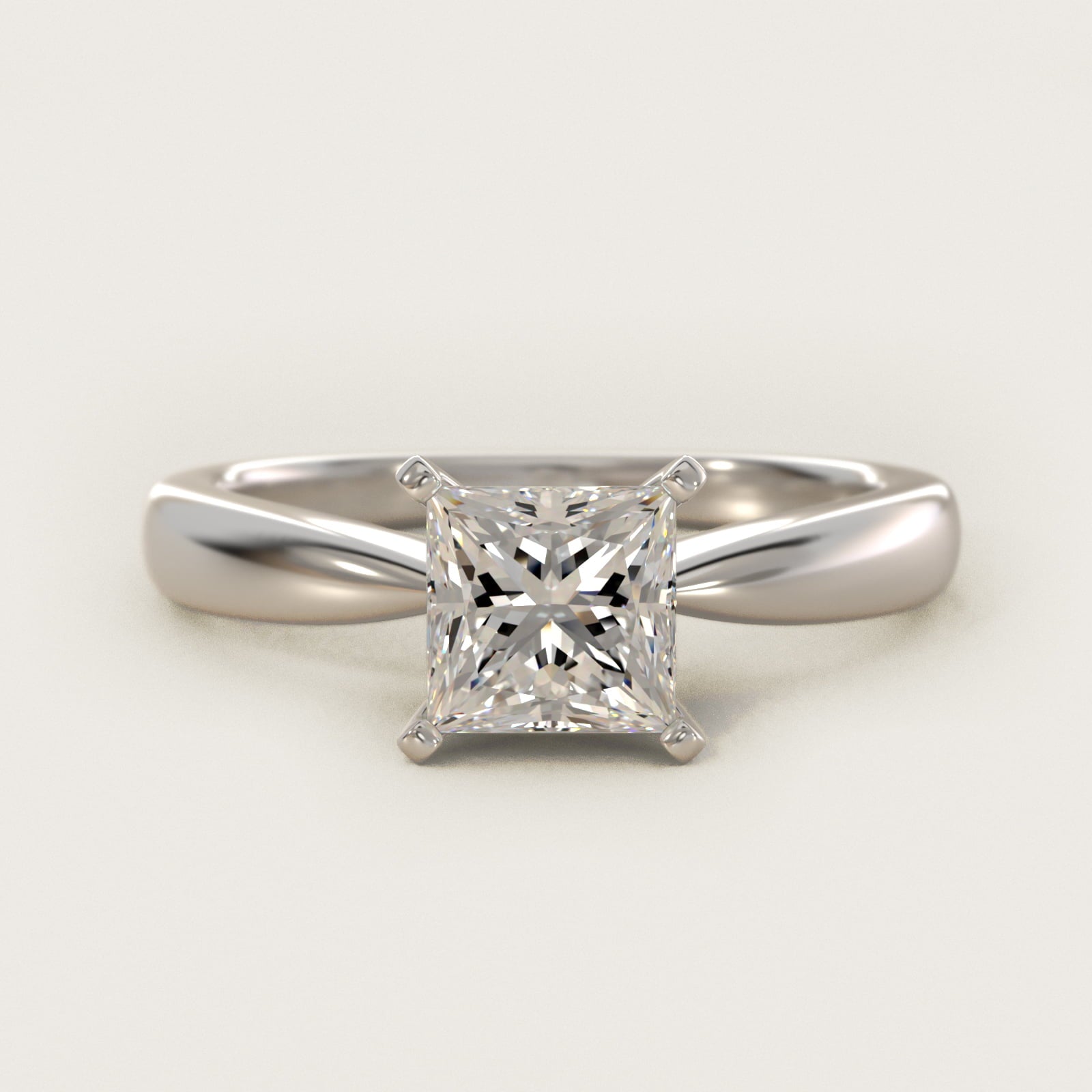 Classic Tapered Solitaire Engagement Ring in 18k White Gold - Princess Center