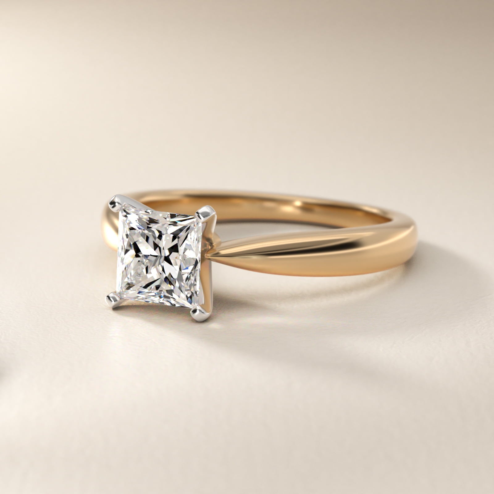 Classic Tapered Solitaire Engagement Ring in 18k Yellow Gold - Princess Center