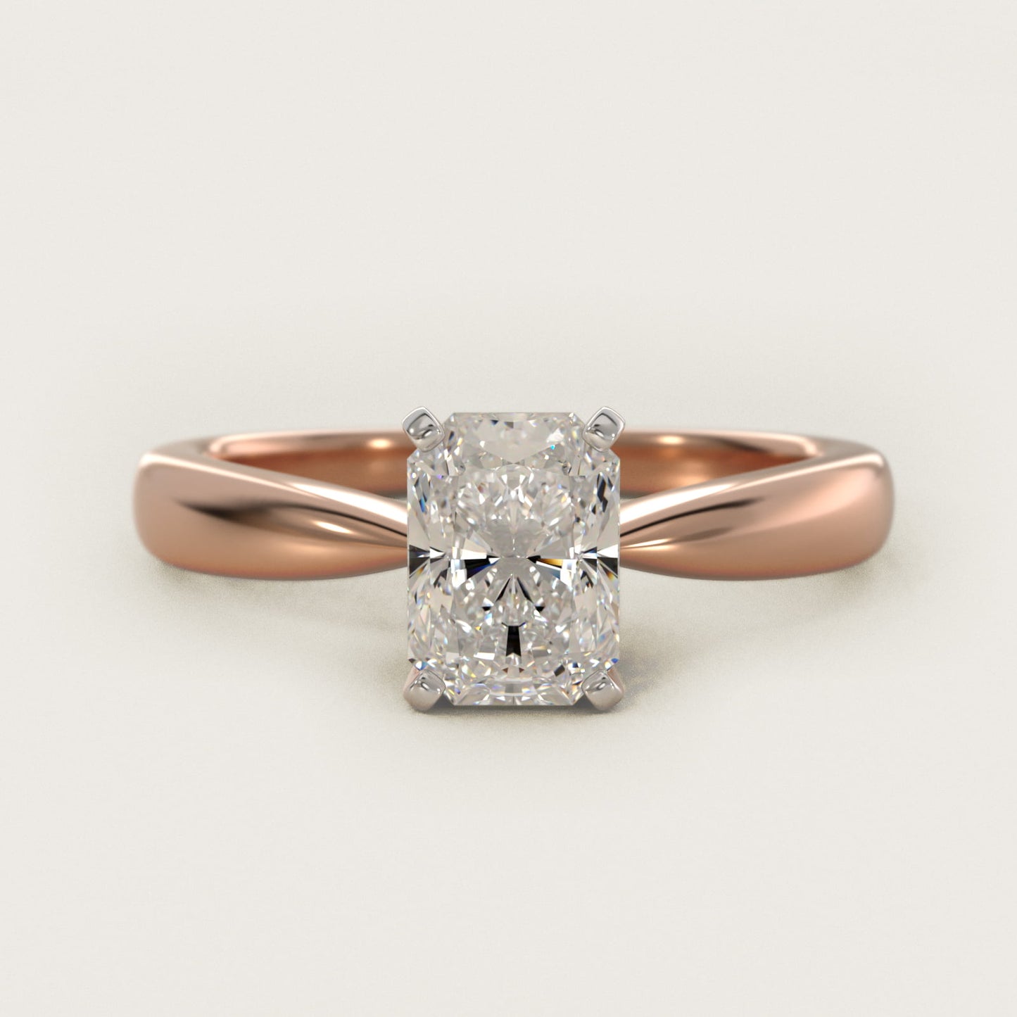 Classic Tapered Solitaire Engagement Ring in 18k Rose Gold - Radiant Center