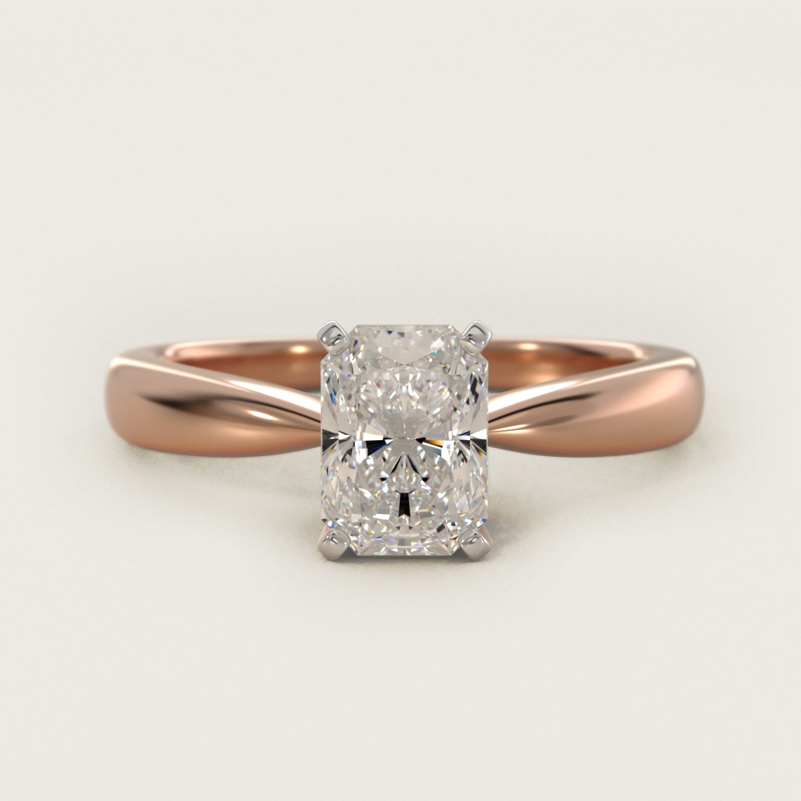 Classic Tapered Solitaire Engagement Ring in 18k Rose Gold - Radiant Center
