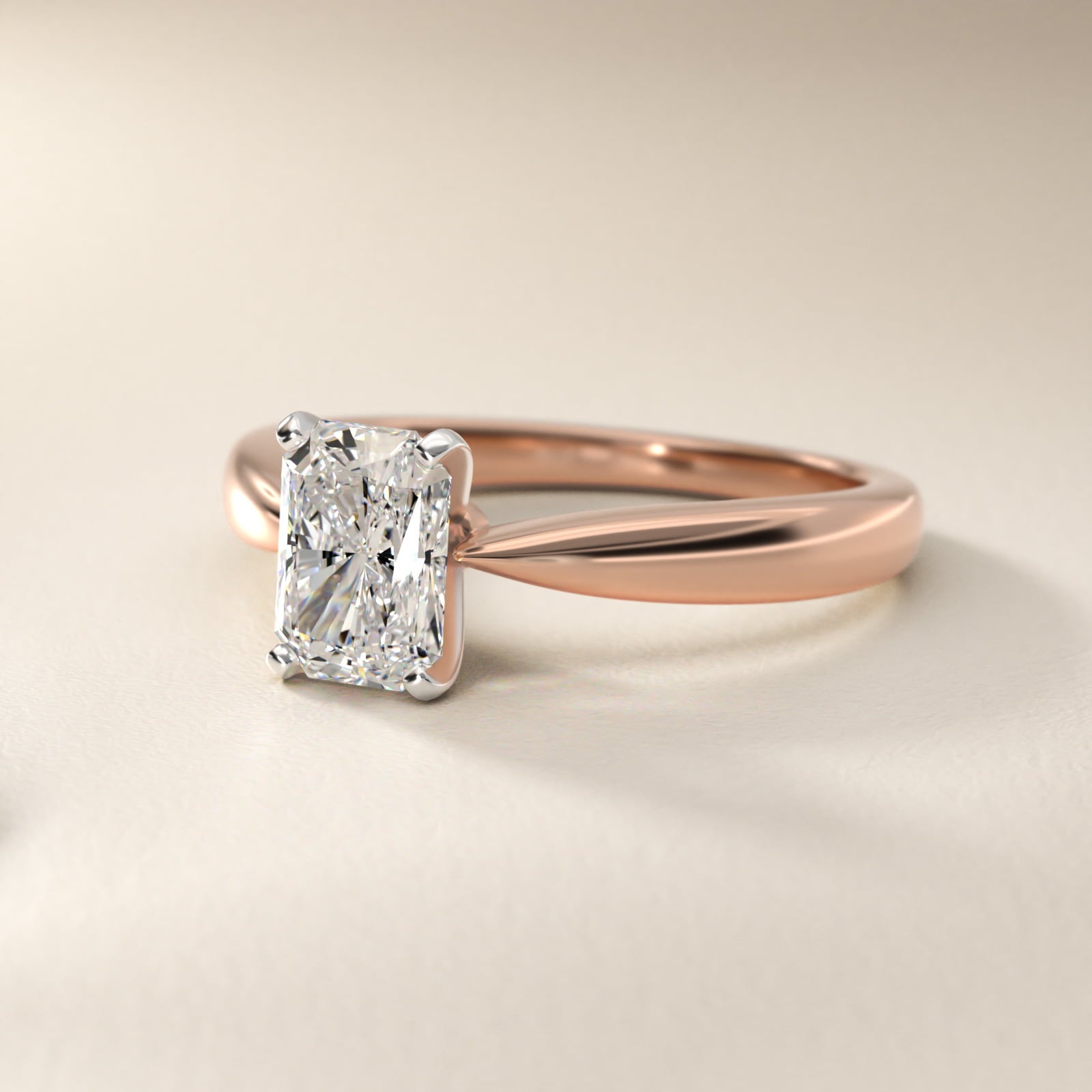 Classic Tapered Solitaire Engagement Ring in 14k Rose Gold - Radiant Center