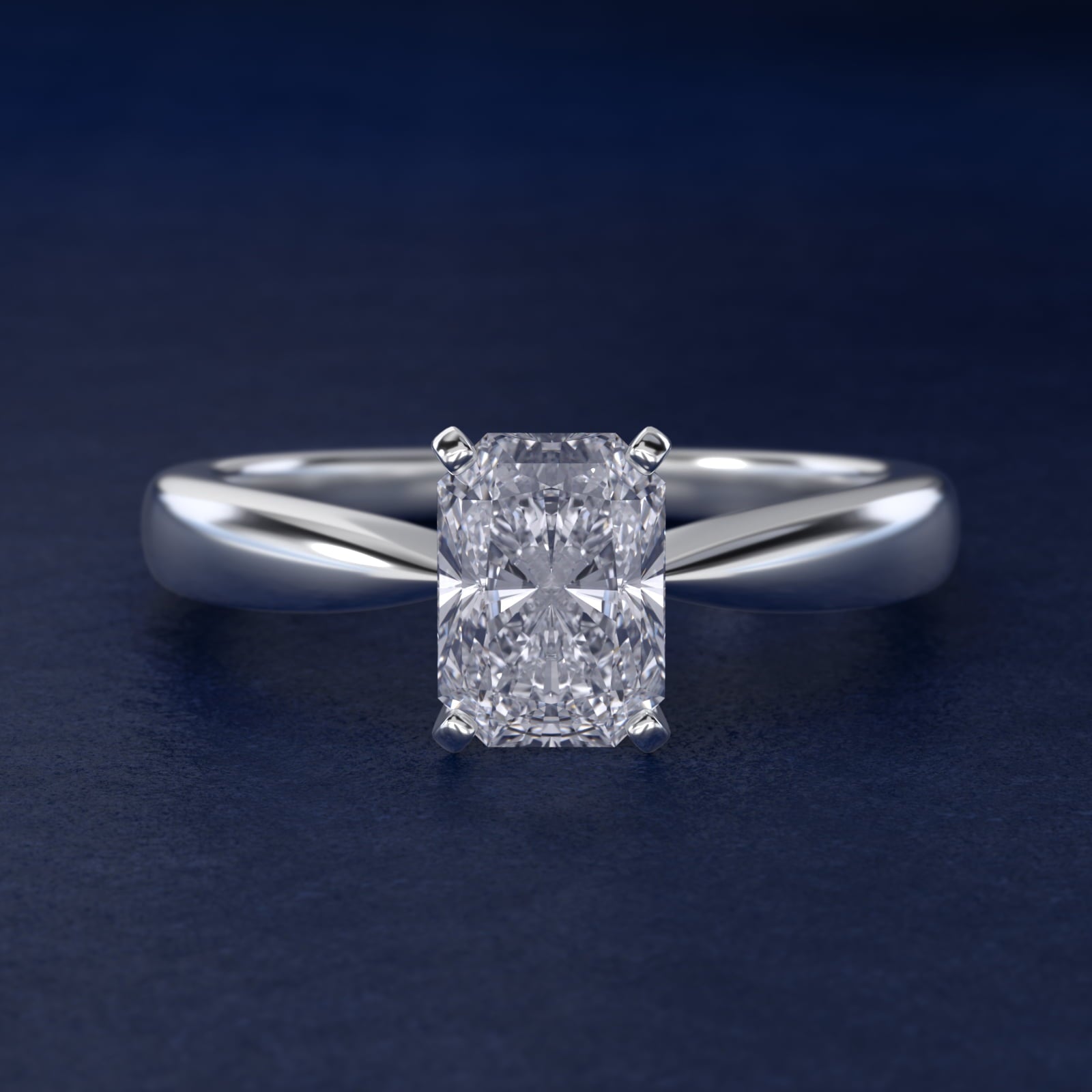 Classic Tapered Solitaire Engagement Ring in 18k White Gold - Radiant Center