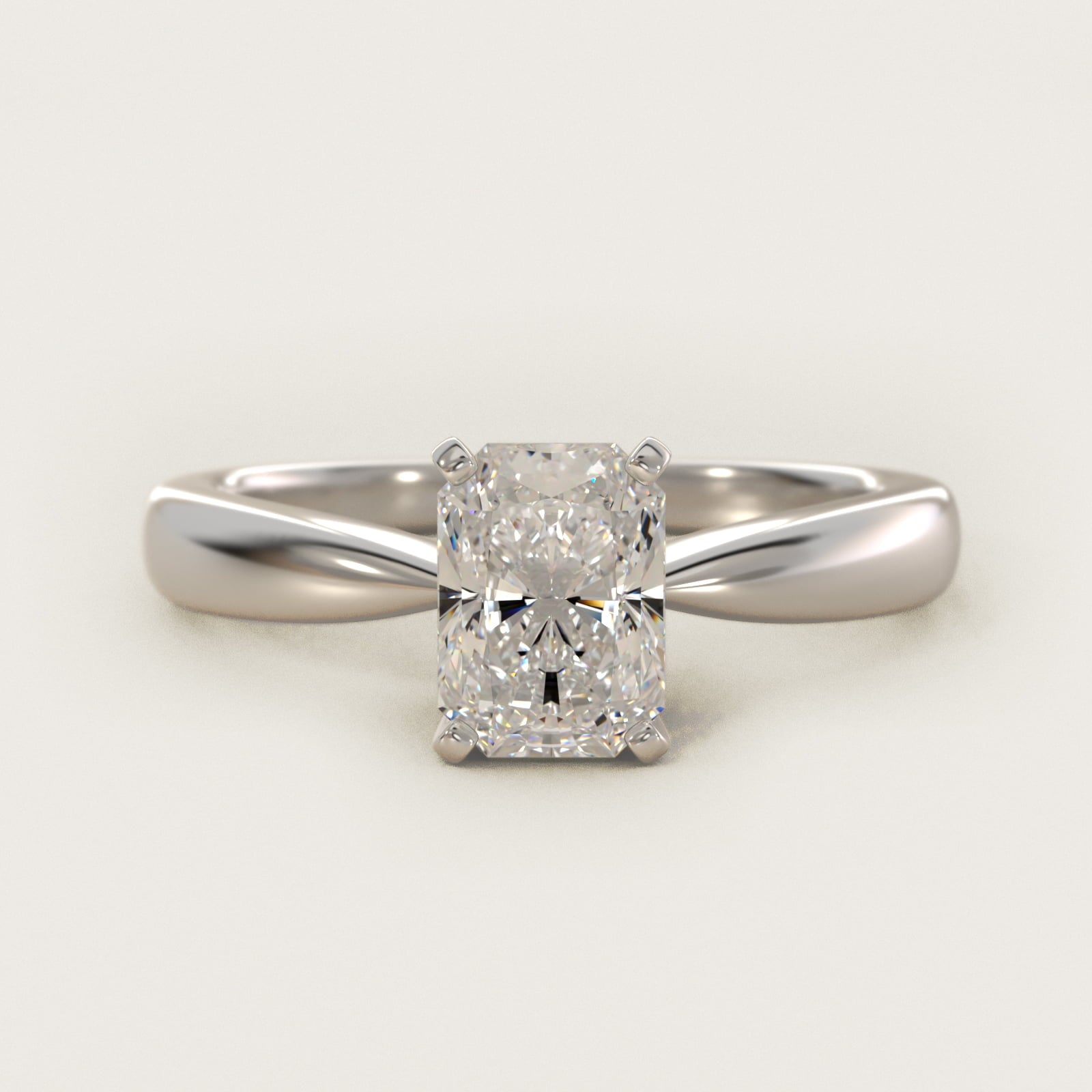 Classic Tapered Solitaire Engagement Ring in 18k White Gold - Radiant Center