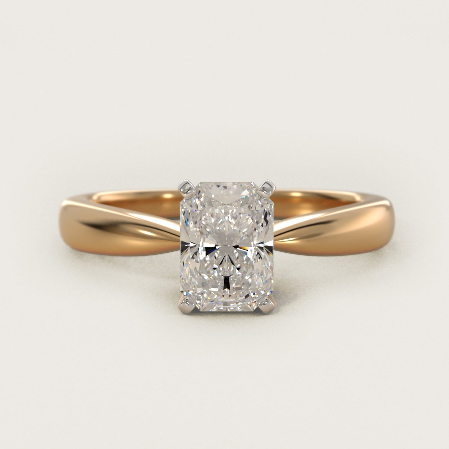 Classic Tapered Solitaire Engagement Ring in 18k Yellow Gold - Radiant Center