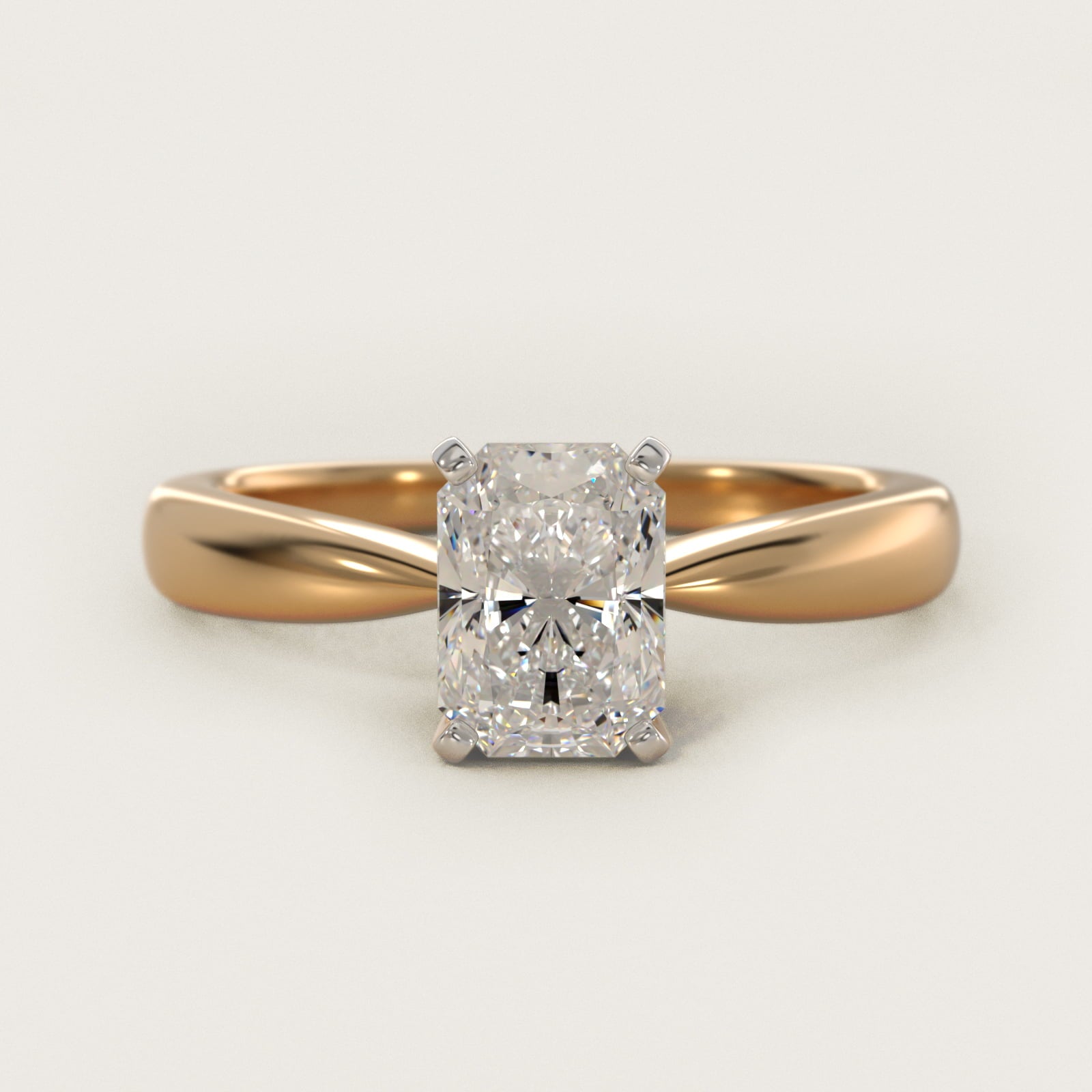 Classic Tapered Solitaire Engagement Ring in 18k Yellow Gold - Radiant Center