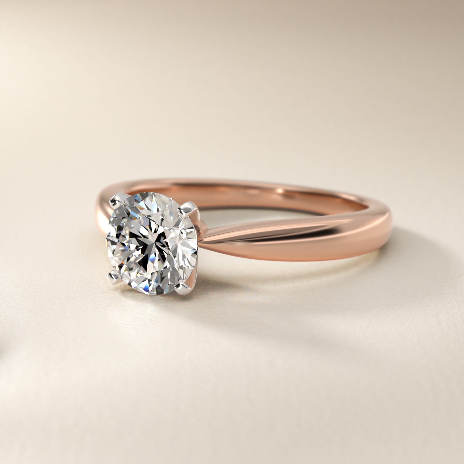 Classic Tapered Solitaire Engagement Ring in 14k Rose Gold - Round Center