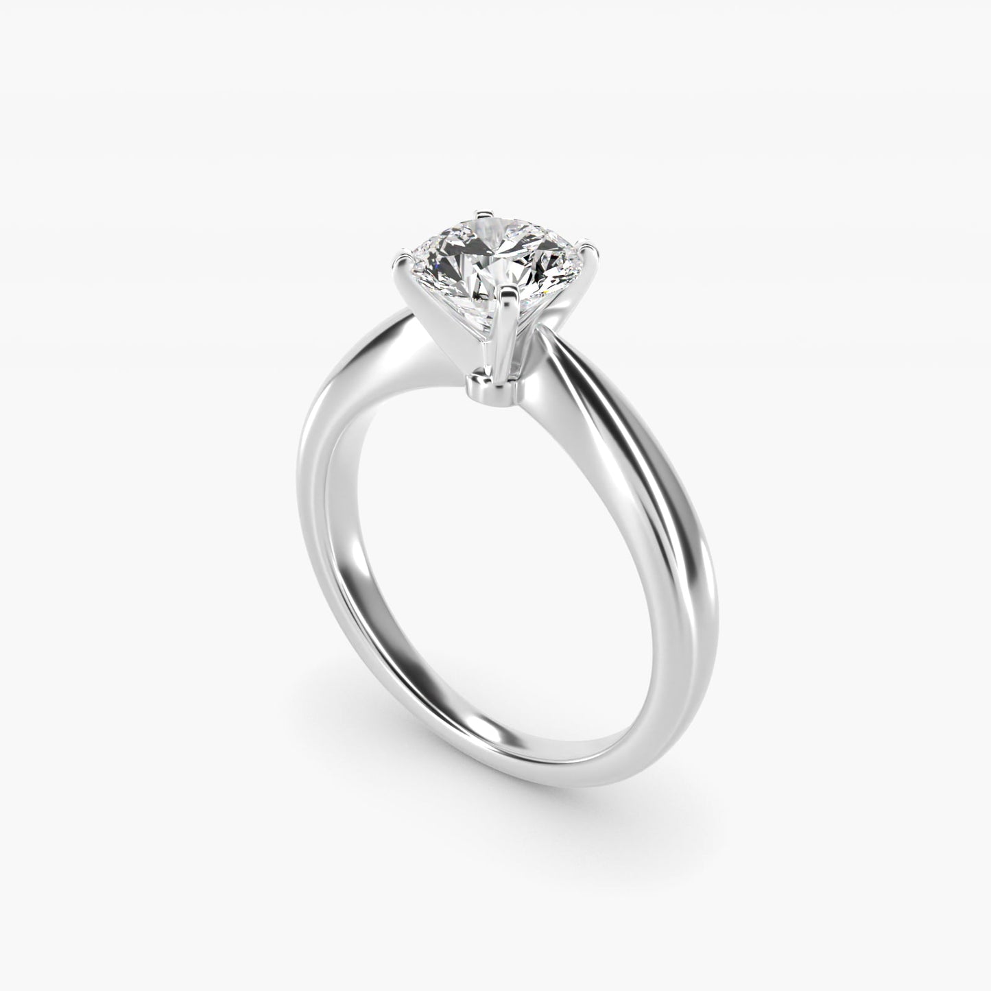 Classic Tapered Solitaire Engagement Ring in 18k White Gold - Round Center