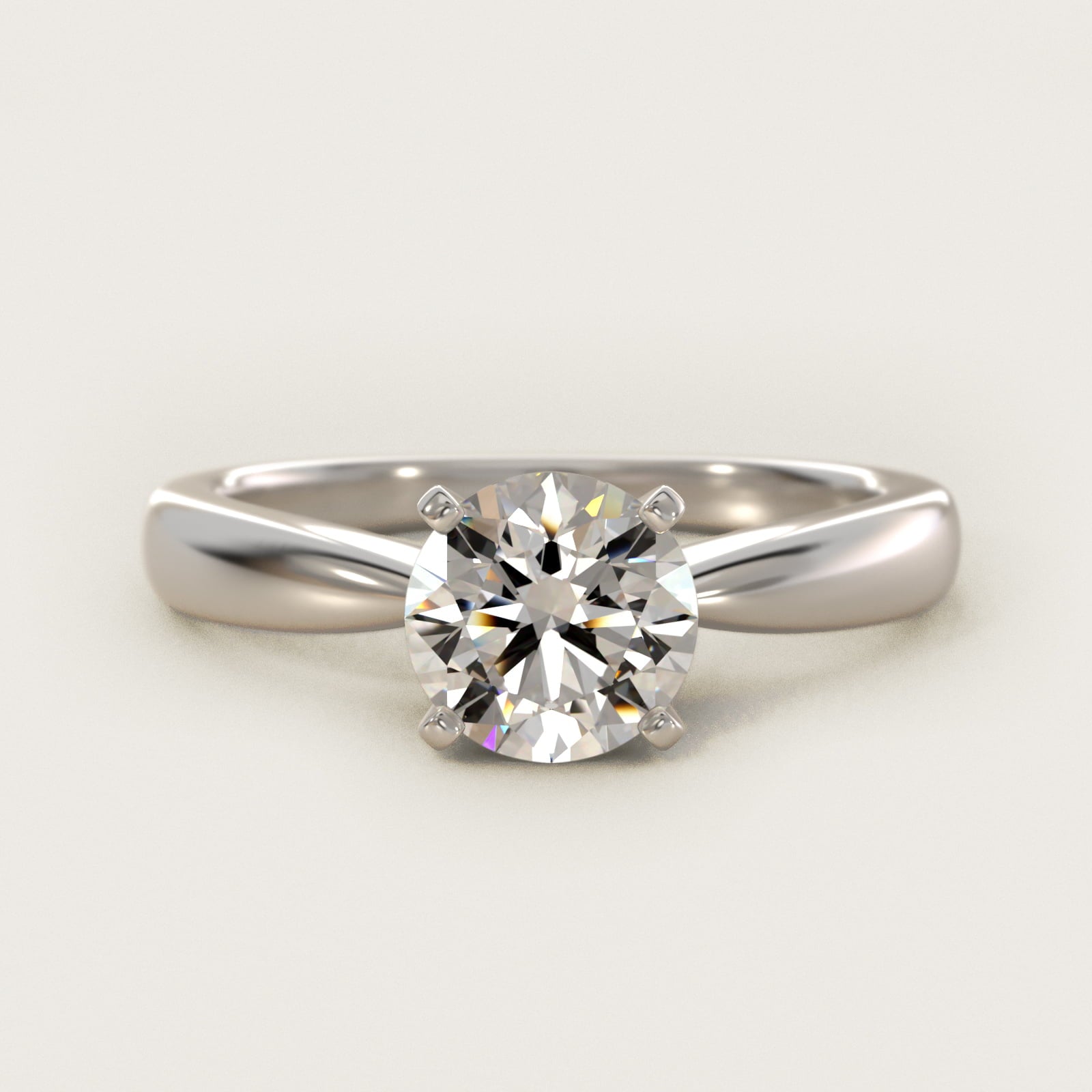 Classic Tapered Solitaire Engagement Ring in 14k White Gold - Round Center