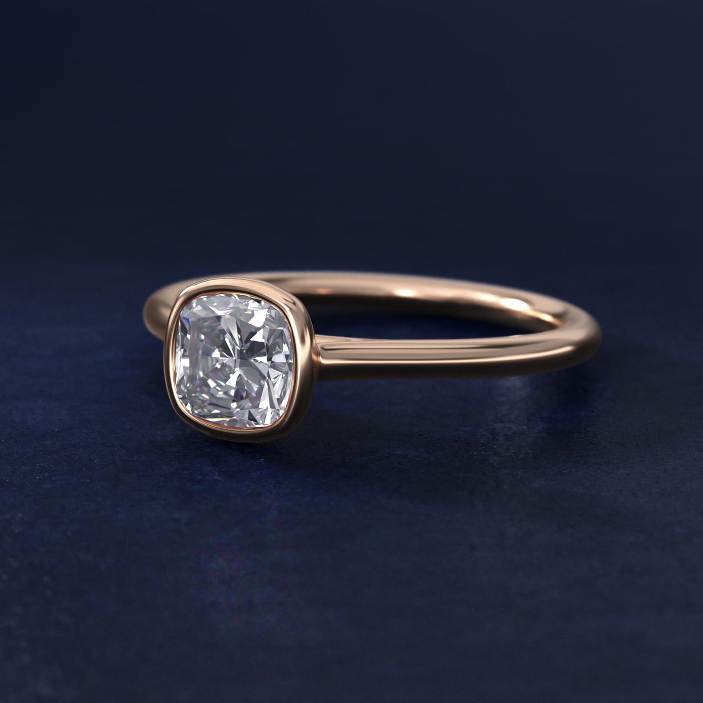 Comfort Fit Bezel Set Solitaire Engagement Ring In 14K Rose Gold By James Allen - Cushion Center