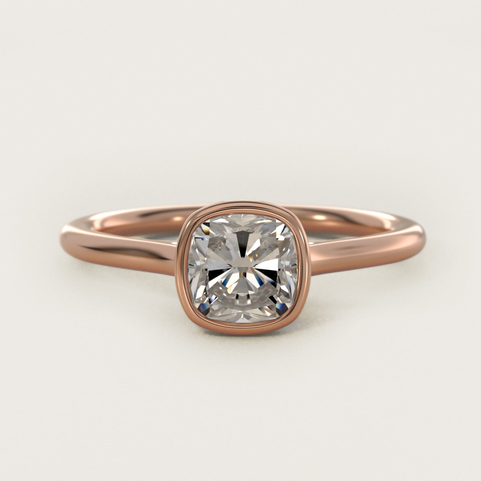 Comfort Fit Bezel Set Solitaire Engagement Ring In 14K Rose Gold By James Allen - Cushion Center