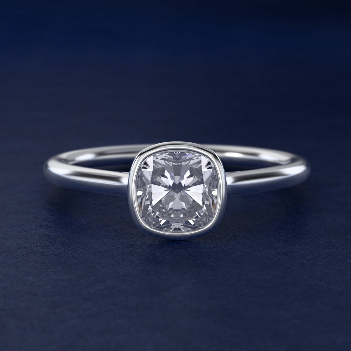Comfort Fit Bezel Set Solitaire Engagement Ring In 14K White Gold By James Allen - Cushion Center