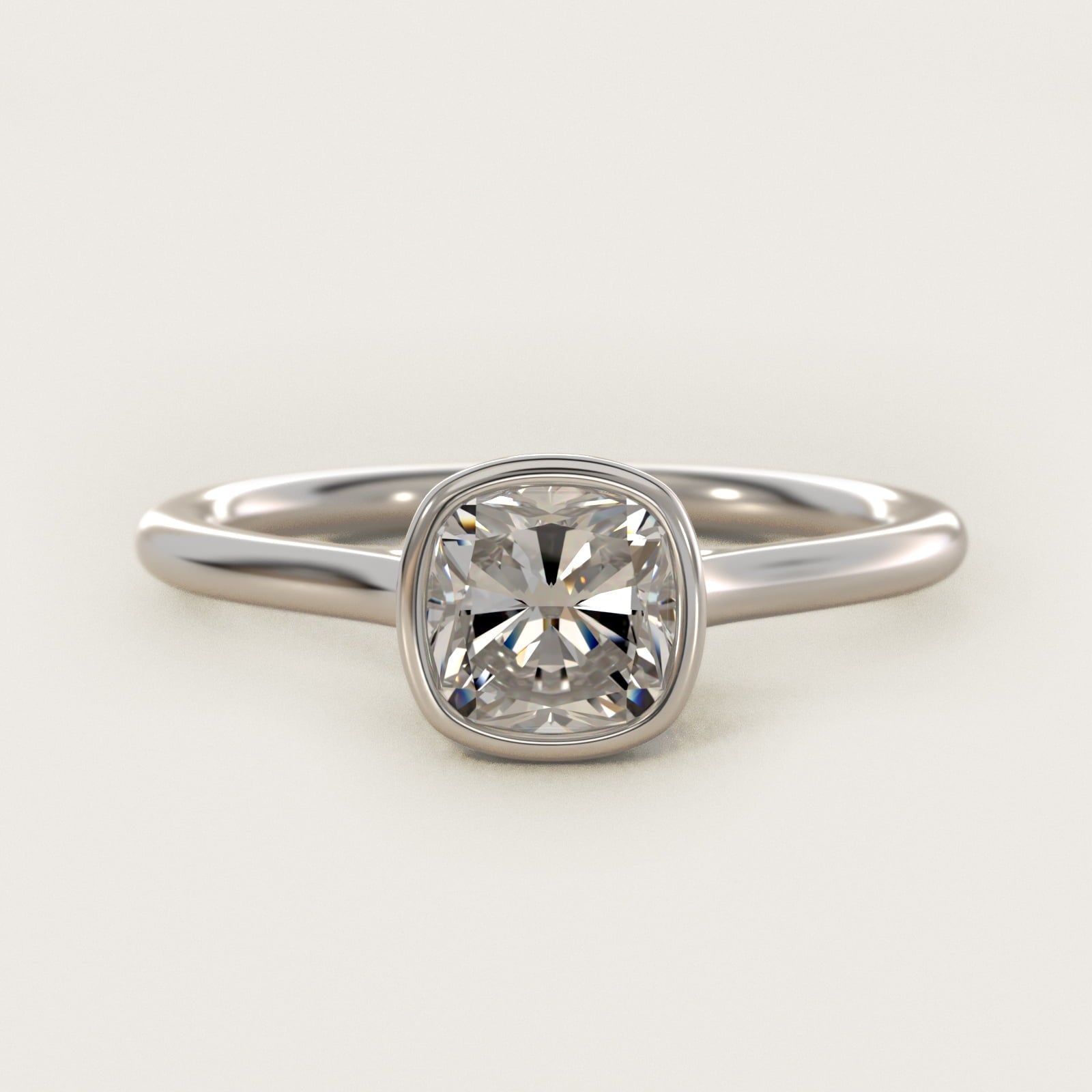 Comfort Fit Bezel Set Solitaire Engagement Ring In 14K White Gold By James Allen - Cushion Center