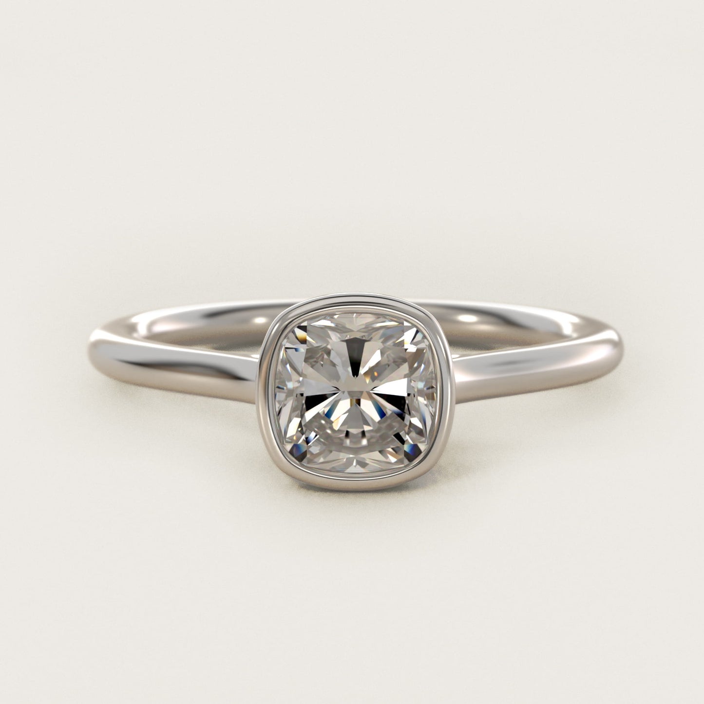 Comfort Fit Bezel Set Solitaire Engagement Ring In 18k White Gold By James Allen - Cushion Center
