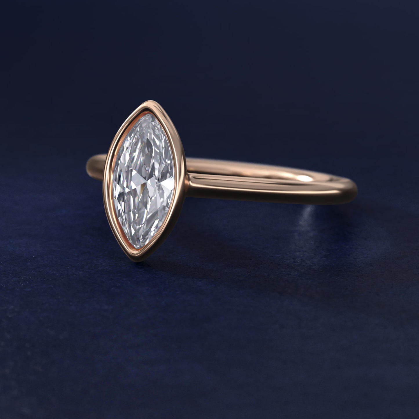 Comfort Fit Bezel Set Solitaire Engagement Ring In 14K Rose Gold By James Allen - Marquise Center