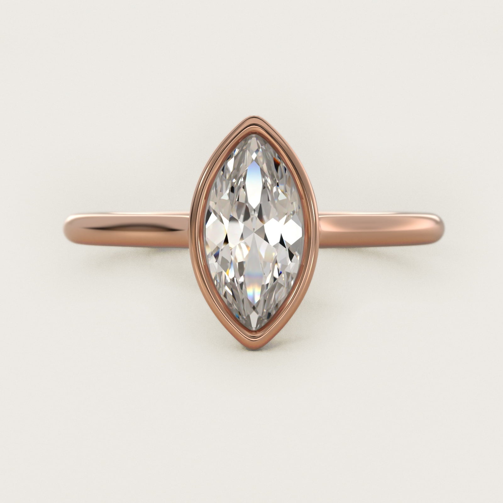 Comfort Fit Bezel Set Solitaire Engagement Ring In 14K Rose Gold By James Allen - Marquise Center