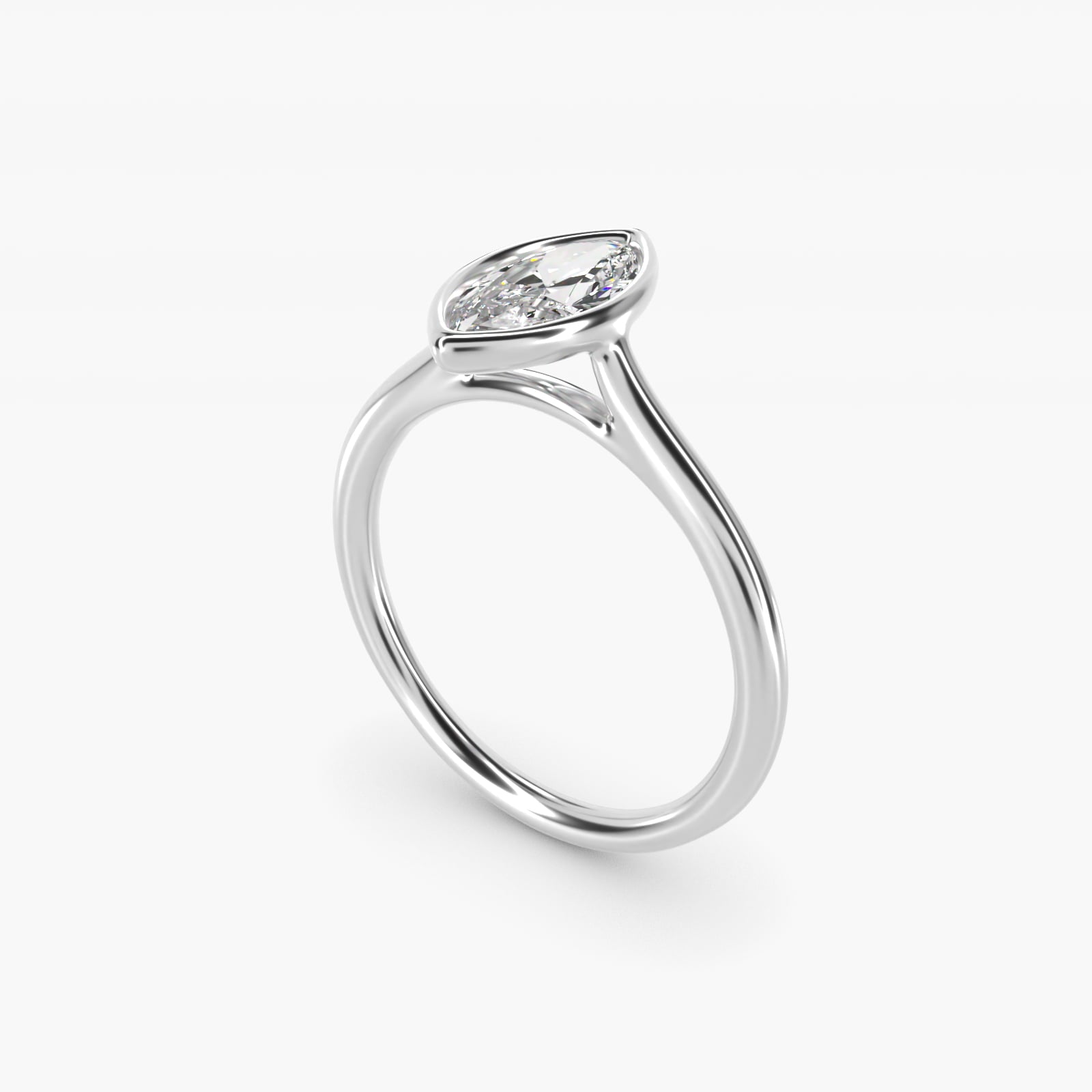 Comfort Fit Bezel Set Solitaire Engagement Ring In 18k White Gold By James Allen - Marquise Center