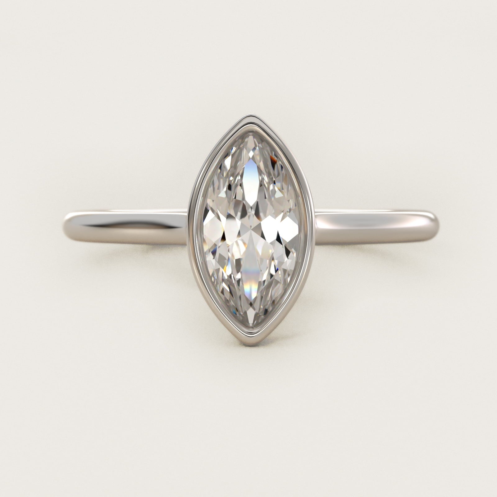 Comfort Fit Bezel Set Solitaire Engagement Ring In 14K White Gold By James Allen - Marquise Center