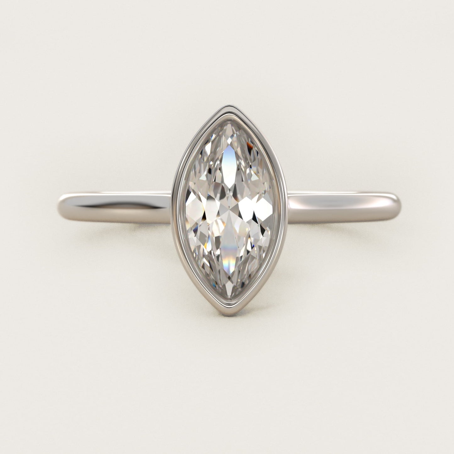Comfort Fit Bezel Set Solitaire Engagement Ring In 18k White Gold By James Allen - Marquise Center