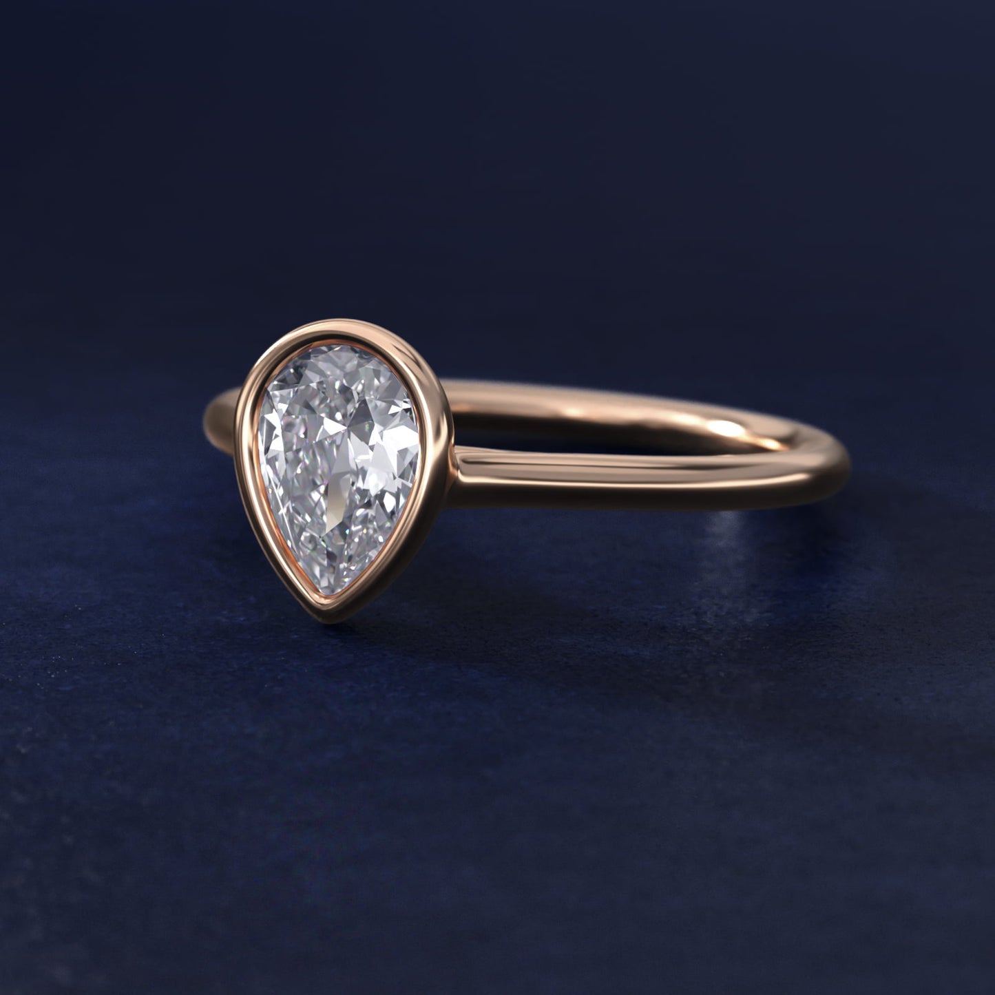Comfort Fit Bezel Set Solitaire Engagement Ring In 18k Rose Gold By James Allen - Pear Center