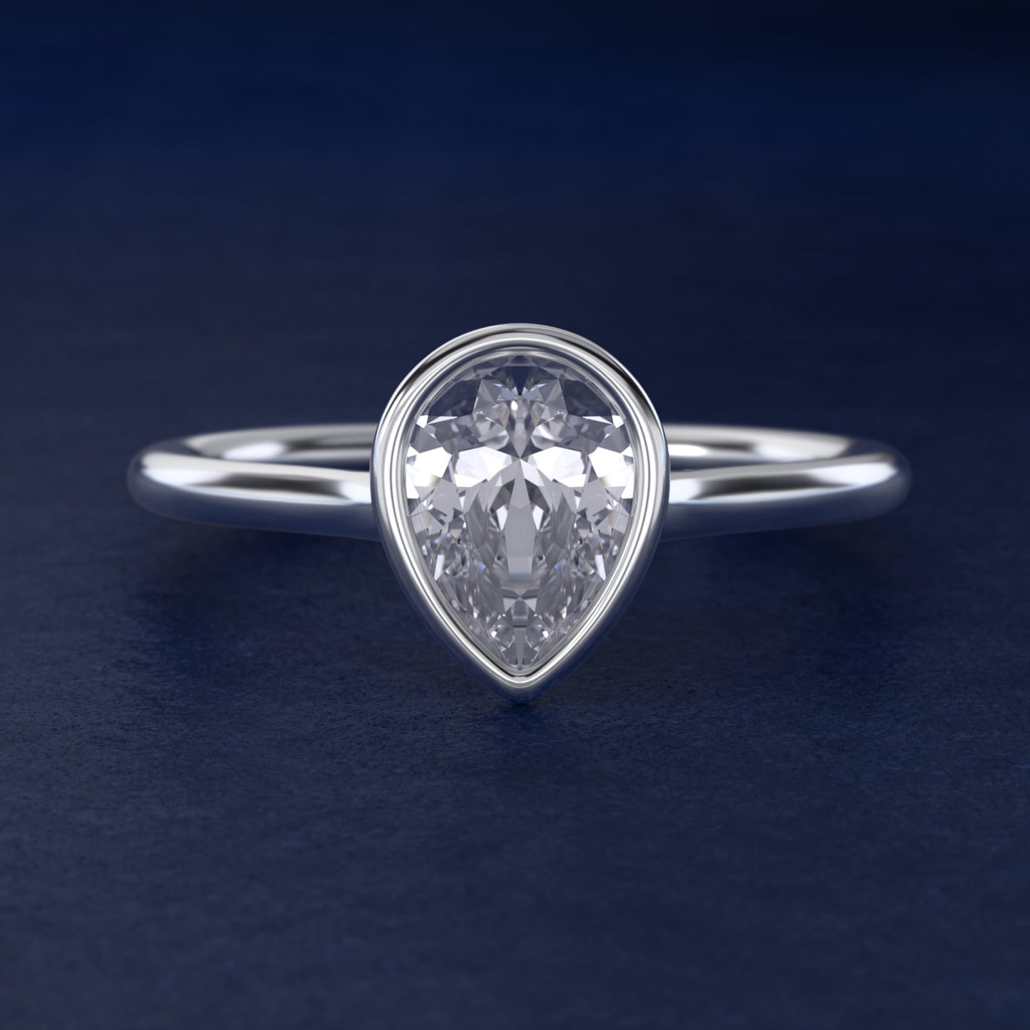 Comfort Fit Bezel Set Solitaire Engagement Ring In 14K White Gold By James Allen - Pear Center