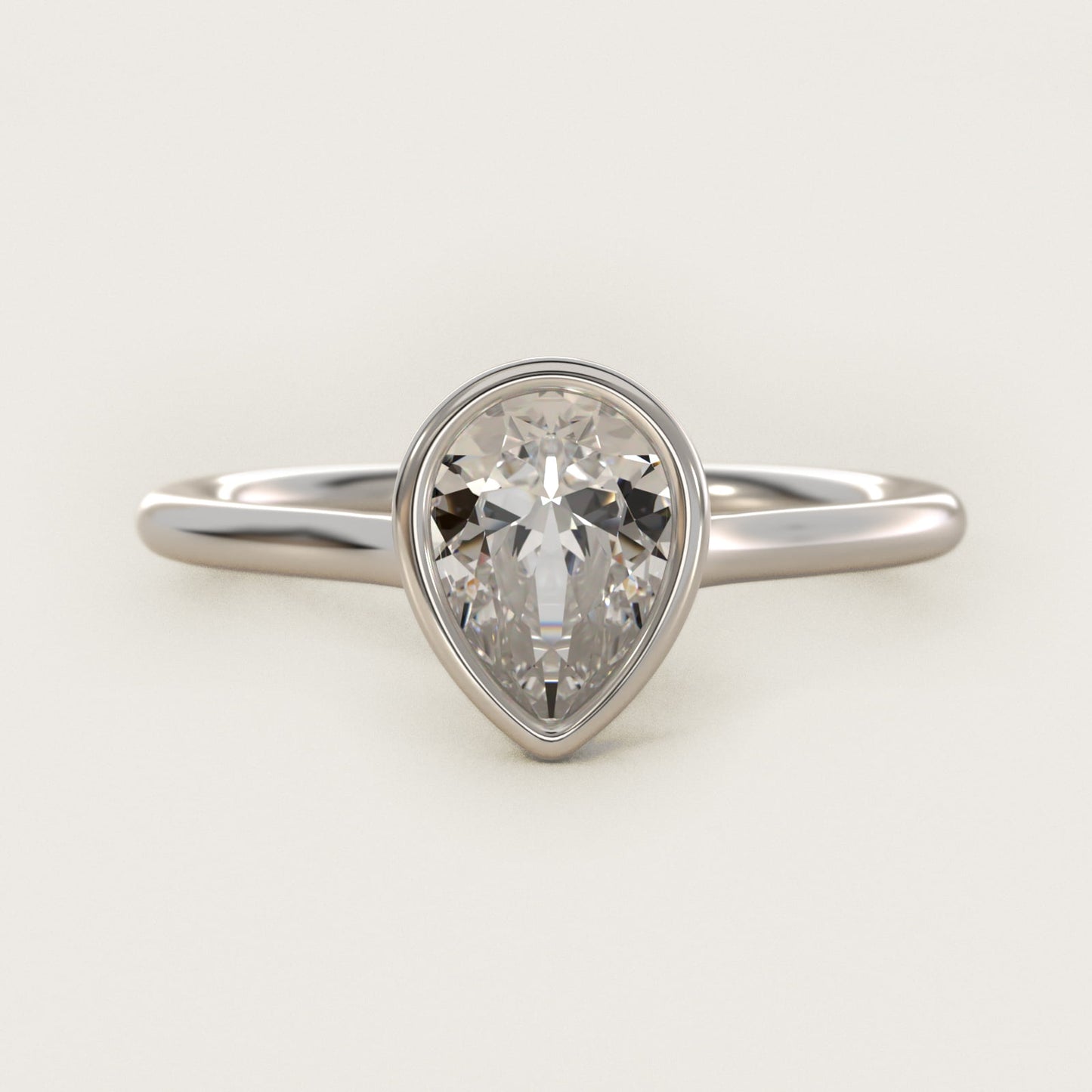 Comfort Fit Bezel Set Solitaire Engagement Ring In 14K White Gold By James Allen - Pear Center