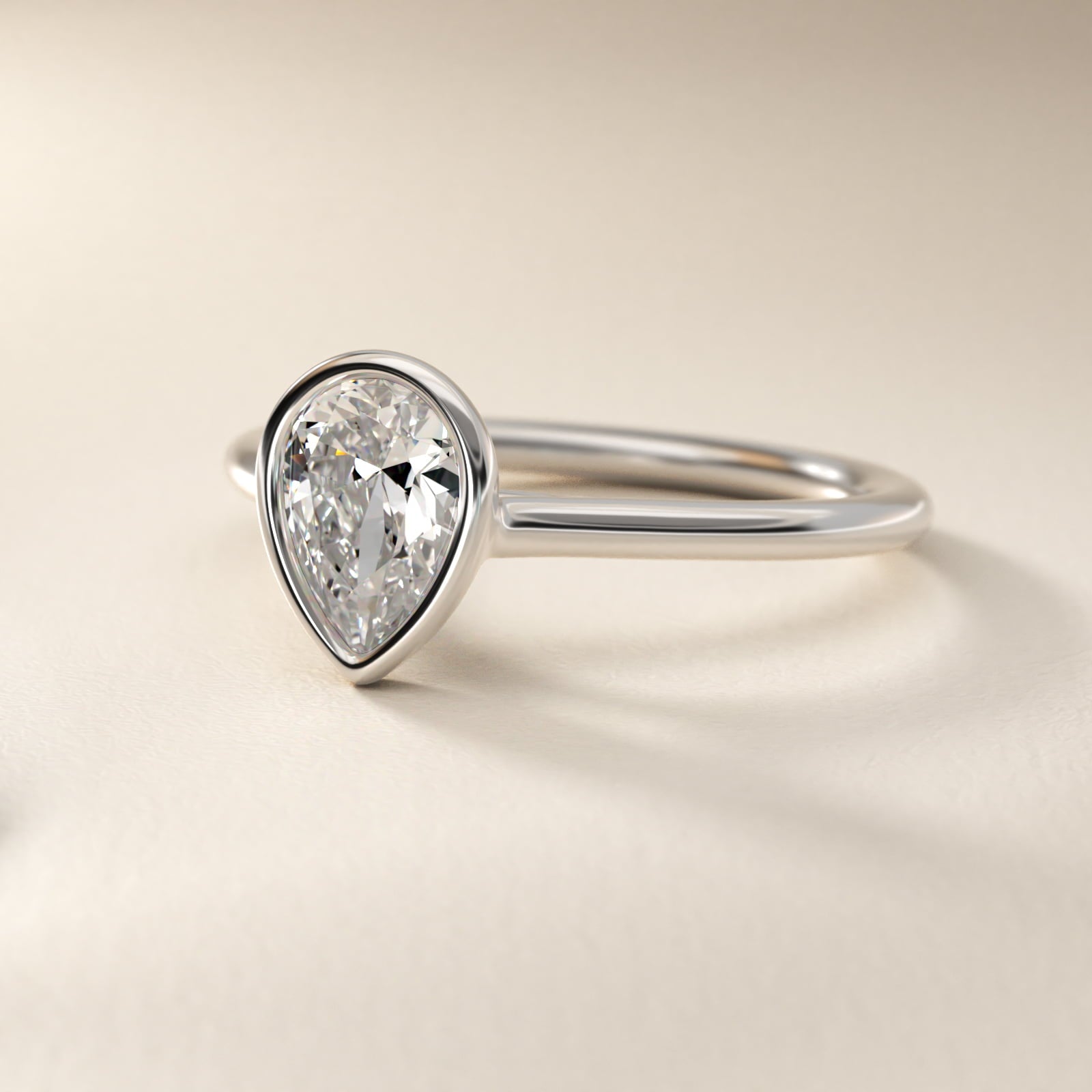 Comfort Fit Bezel Set Solitaire Engagement Ring In Platinum By James Allen - Pear Center