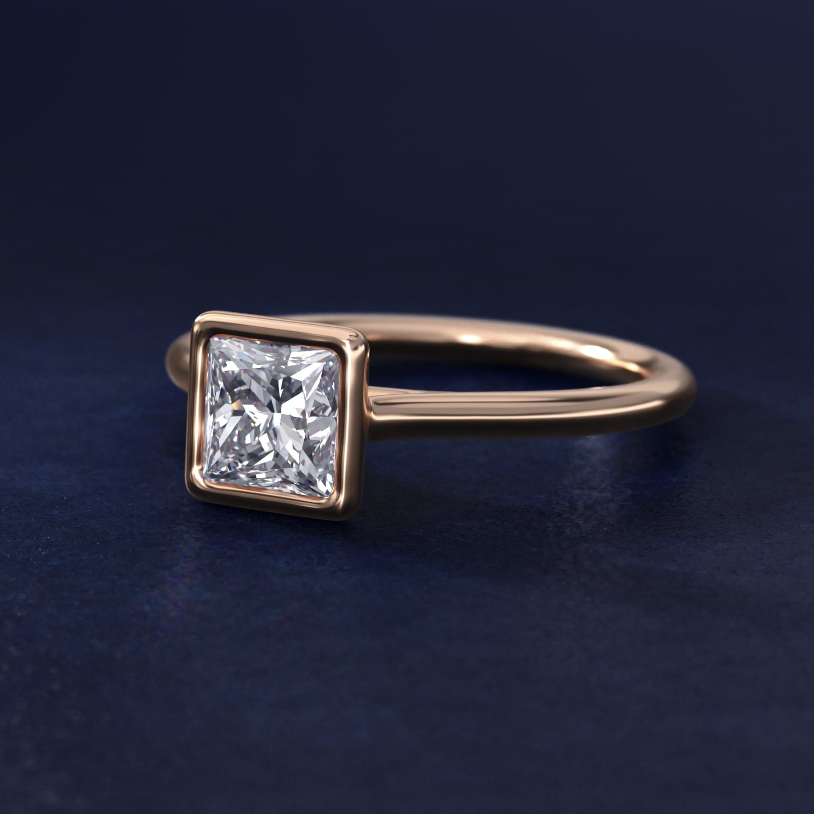 Comfort Fit Bezel Set Solitaire Engagement Ring In 18k Rose Gold By James Allen - Princess Center