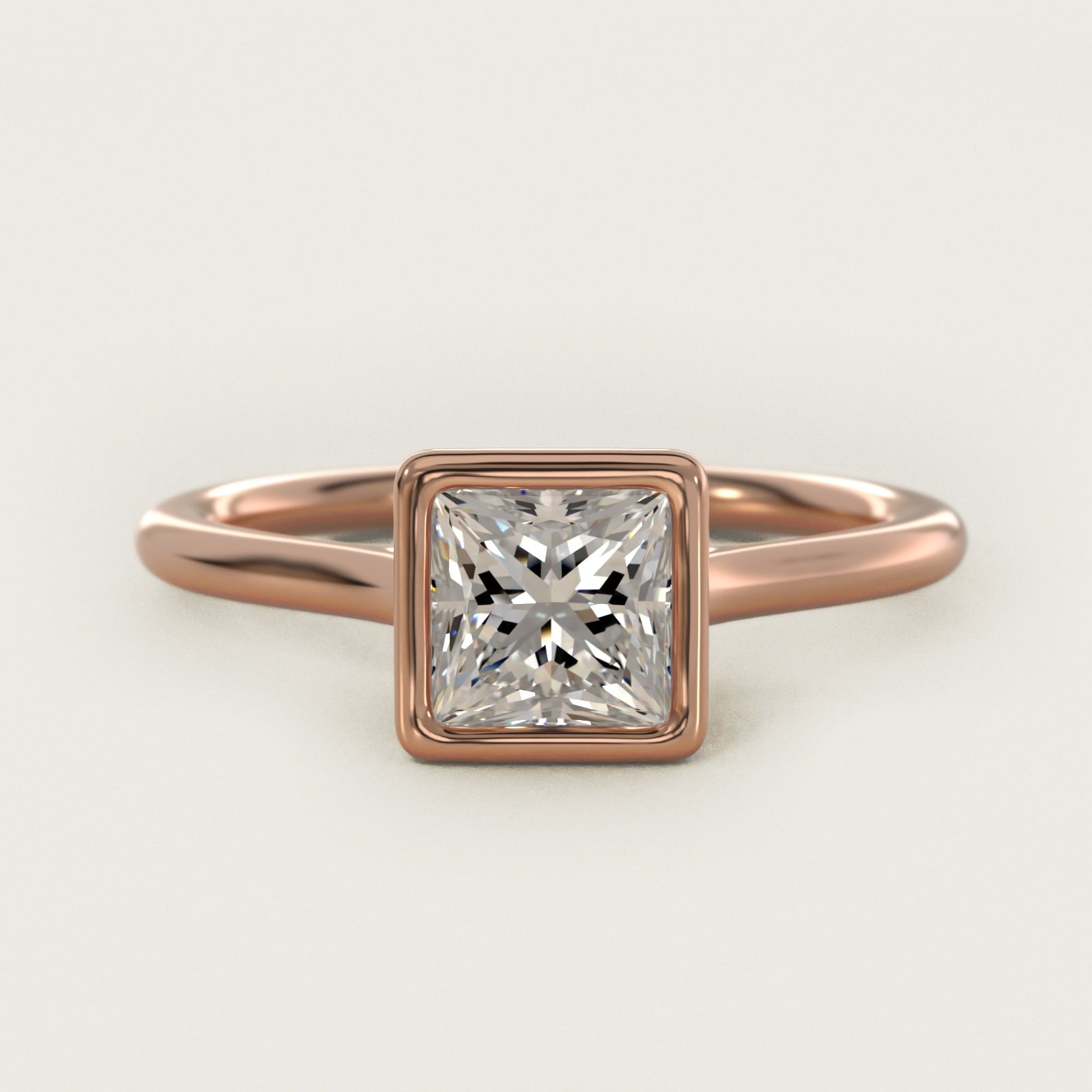 Comfort Fit Bezel Set Solitaire Engagement Ring In 14K Rose Gold By James Allen - Princess Center