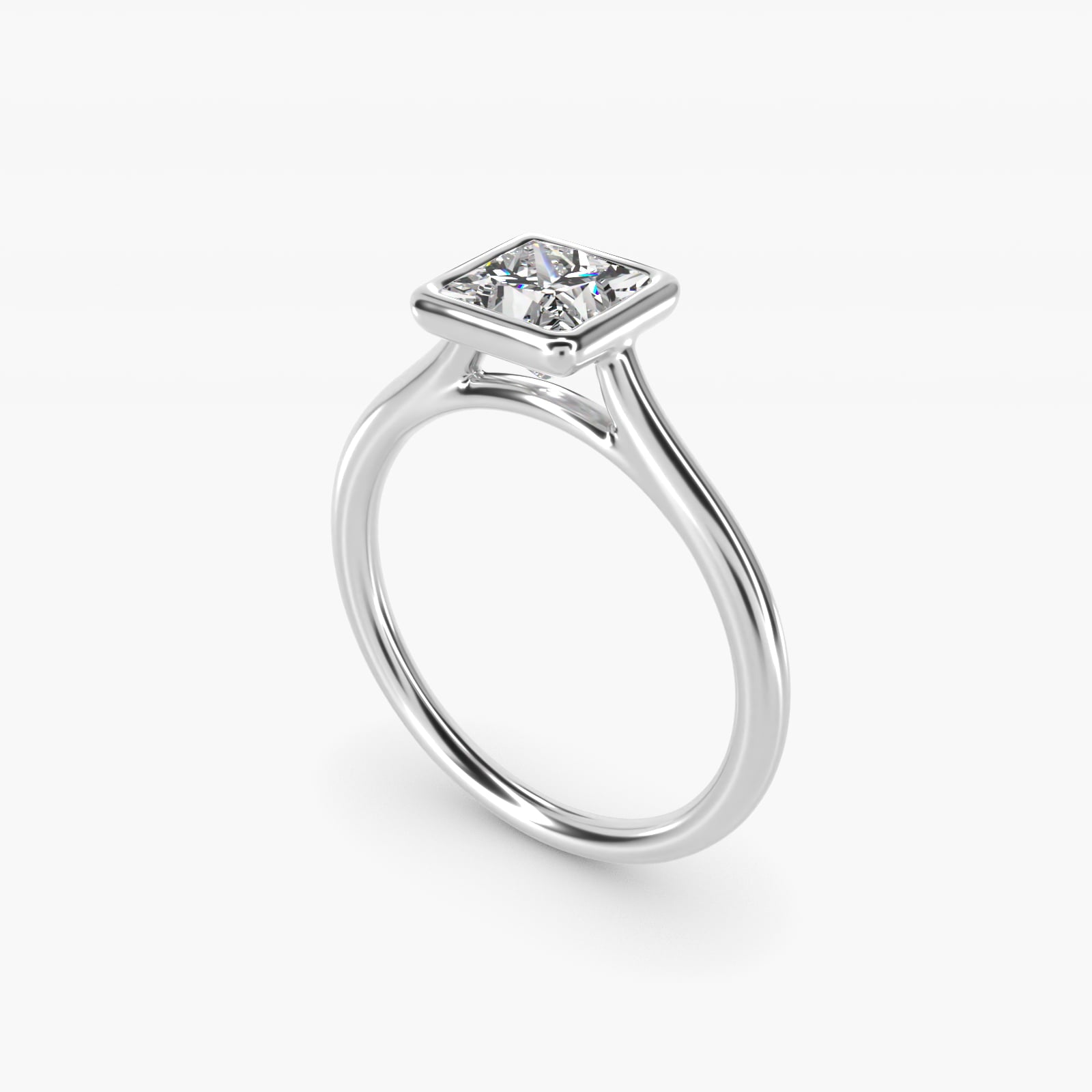 Comfort Fit Bezel Set Solitaire Engagement Ring In 14K White Gold By James Allen - Princess Center