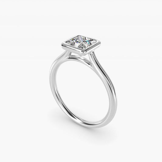 Comfort Fit Bezel Set Solitaire Engagement Ring In 14K White Gold By James Allen - Princess Center