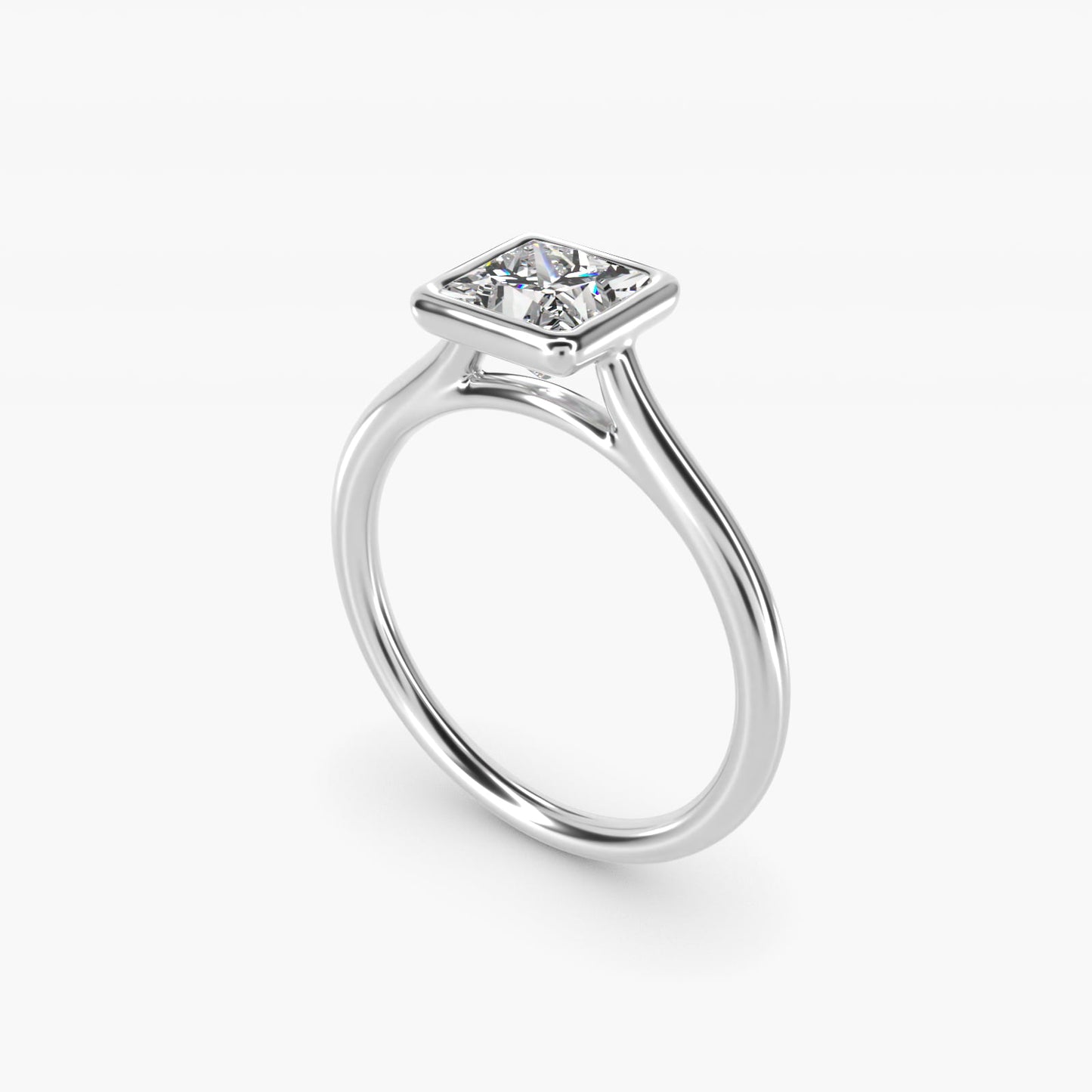 Comfort Fit Bezel Set Solitaire Engagement Ring In 18k White Gold By James Allen - Princess Center