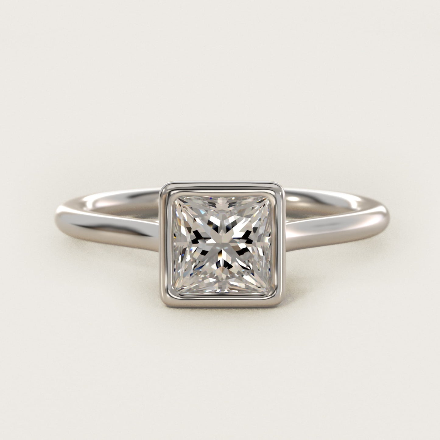 Comfort Fit Bezel Set Solitaire Engagement Ring In 14K White Gold By James Allen - Princess Center