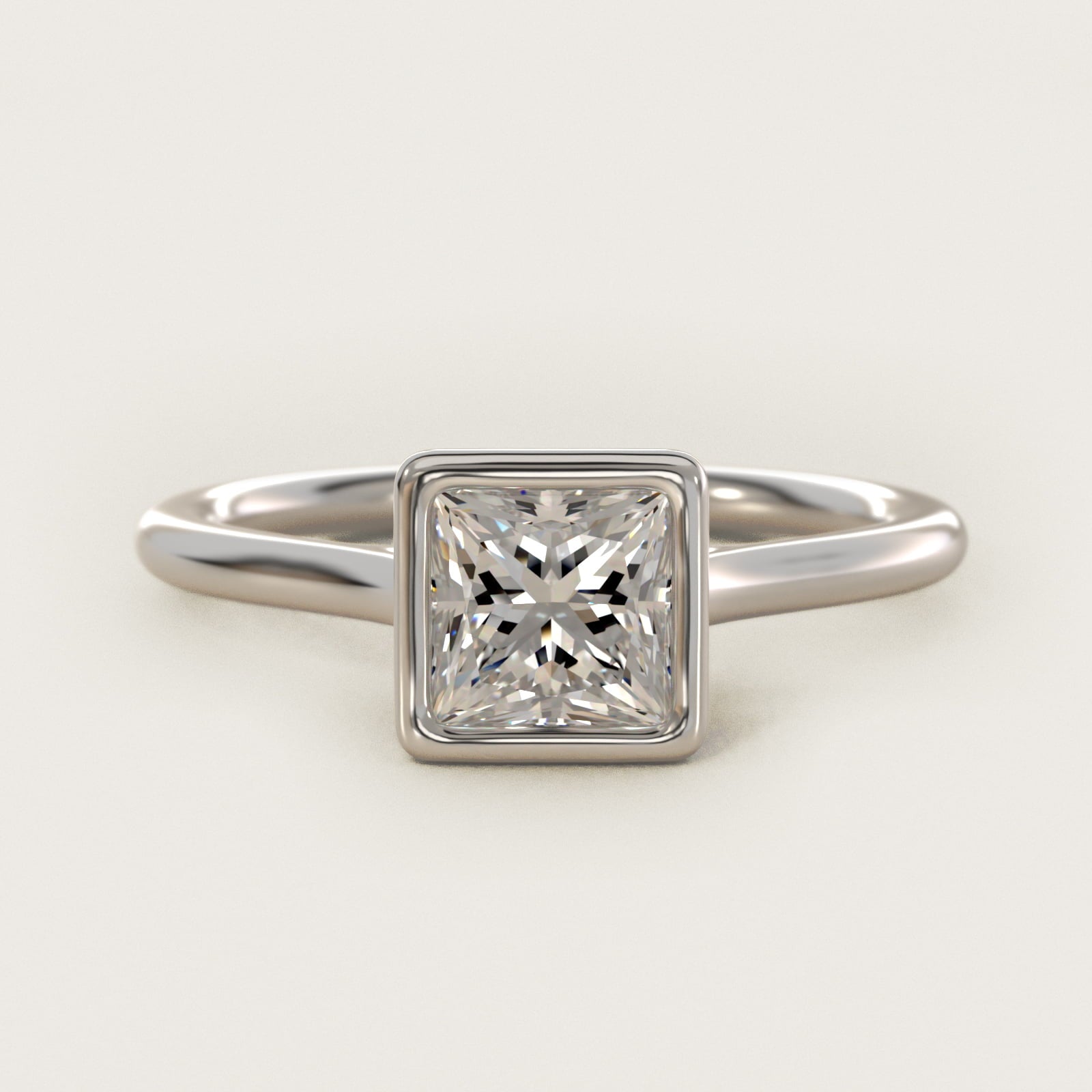 Comfort Fit Bezel Set Solitaire Engagement Ring In 14K White Gold By James Allen - Princess Center