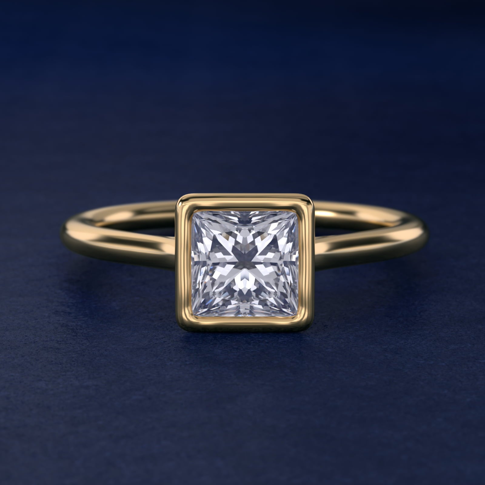 Comfort Fit Bezel Set Solitaire Engagement Ring In 14K Yellow Gold By James Allen - Princess Center
