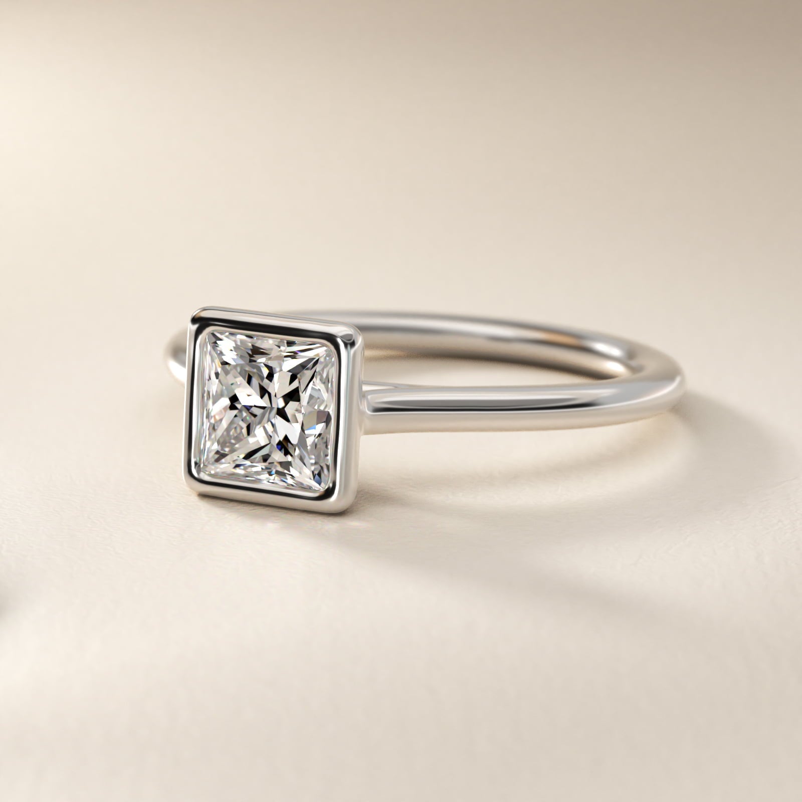 Comfort Fit Bezel Set Solitaire Engagement Ring In Platinum By James Allen - Princess Center