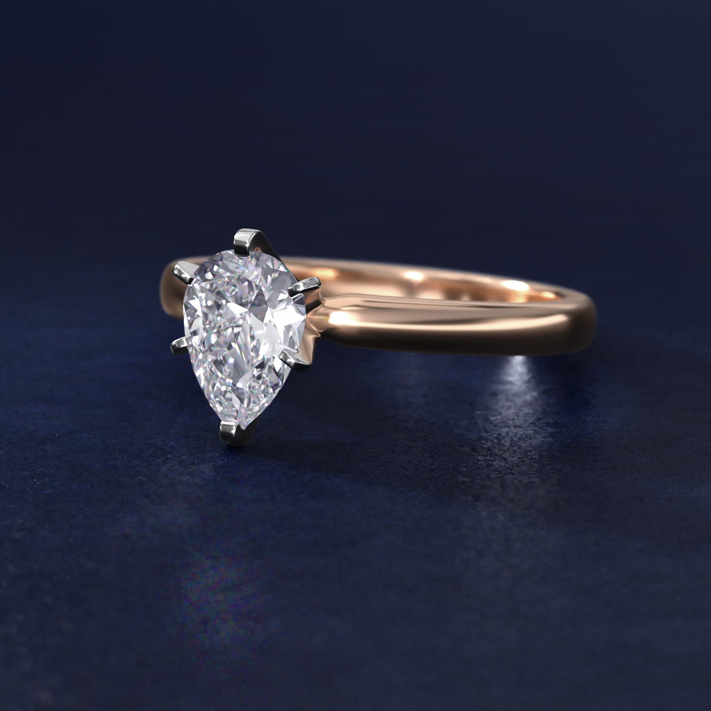 Comfort Fit Six Prong Solitaire Engagement Ring In 18k Rose Gold By James Allen - Pear Center