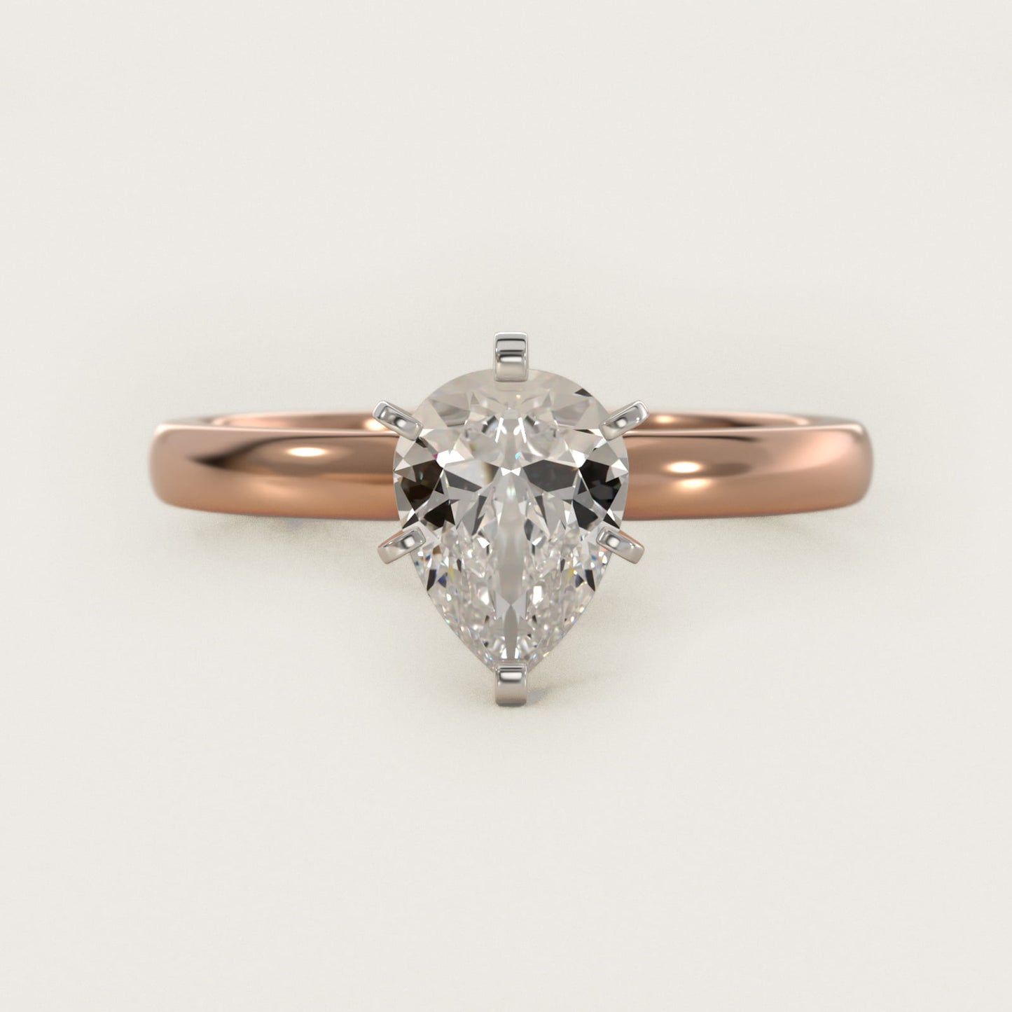Comfort Fit Six Prong Solitaire Engagement Ring In 14K Rose Gold By James Allen - Pear Center