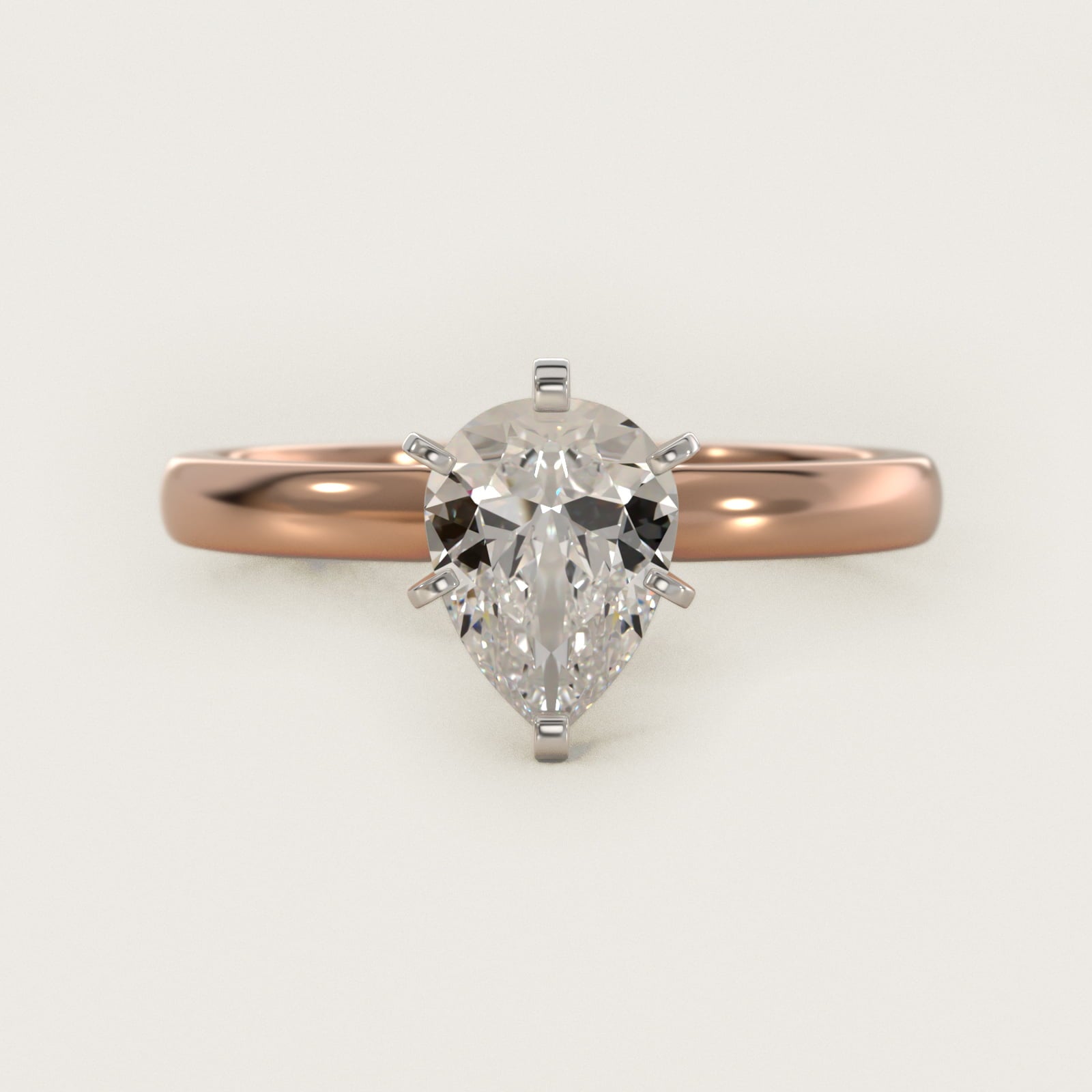 Comfort Fit Six Prong Solitaire Engagement Ring In 18k Rose Gold By James Allen - Pear Center