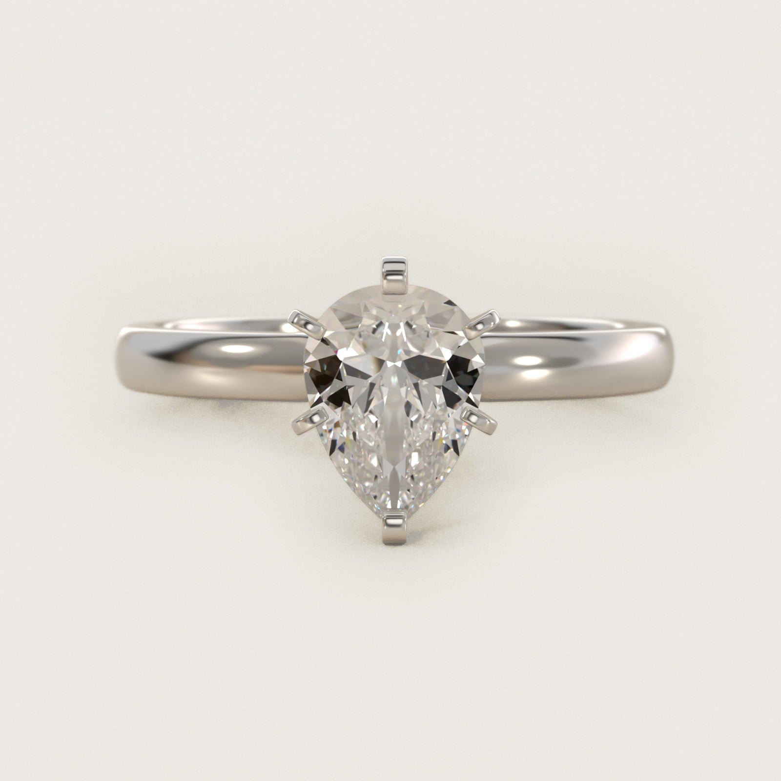 Comfort Fit Six Prong Solitaire Engagement Ring In Platinum By James Allen - Pear Center