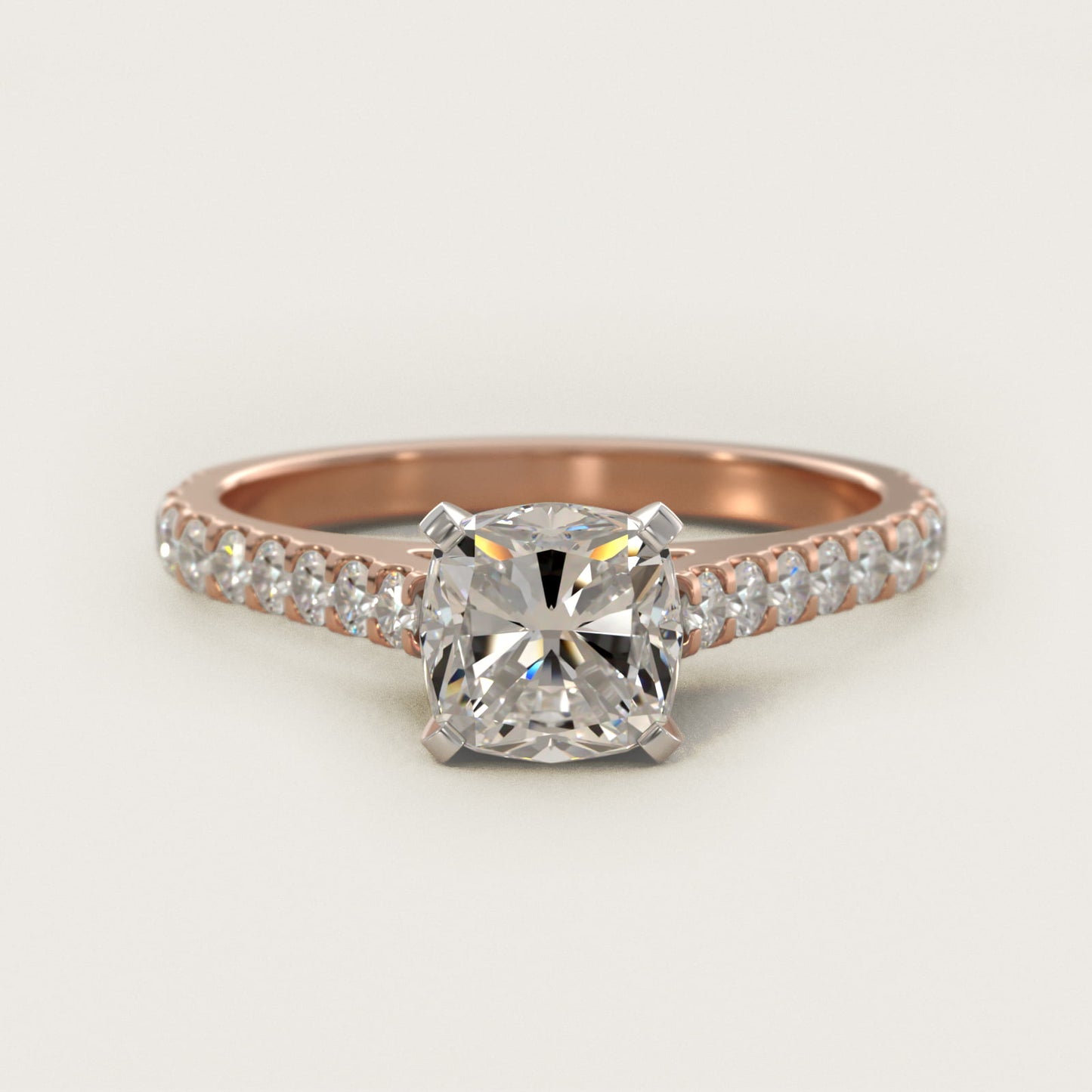 Common Prong Diamond PavŽ Engagement Ring In 18k Rose Gold By James Allen - Cushion Center